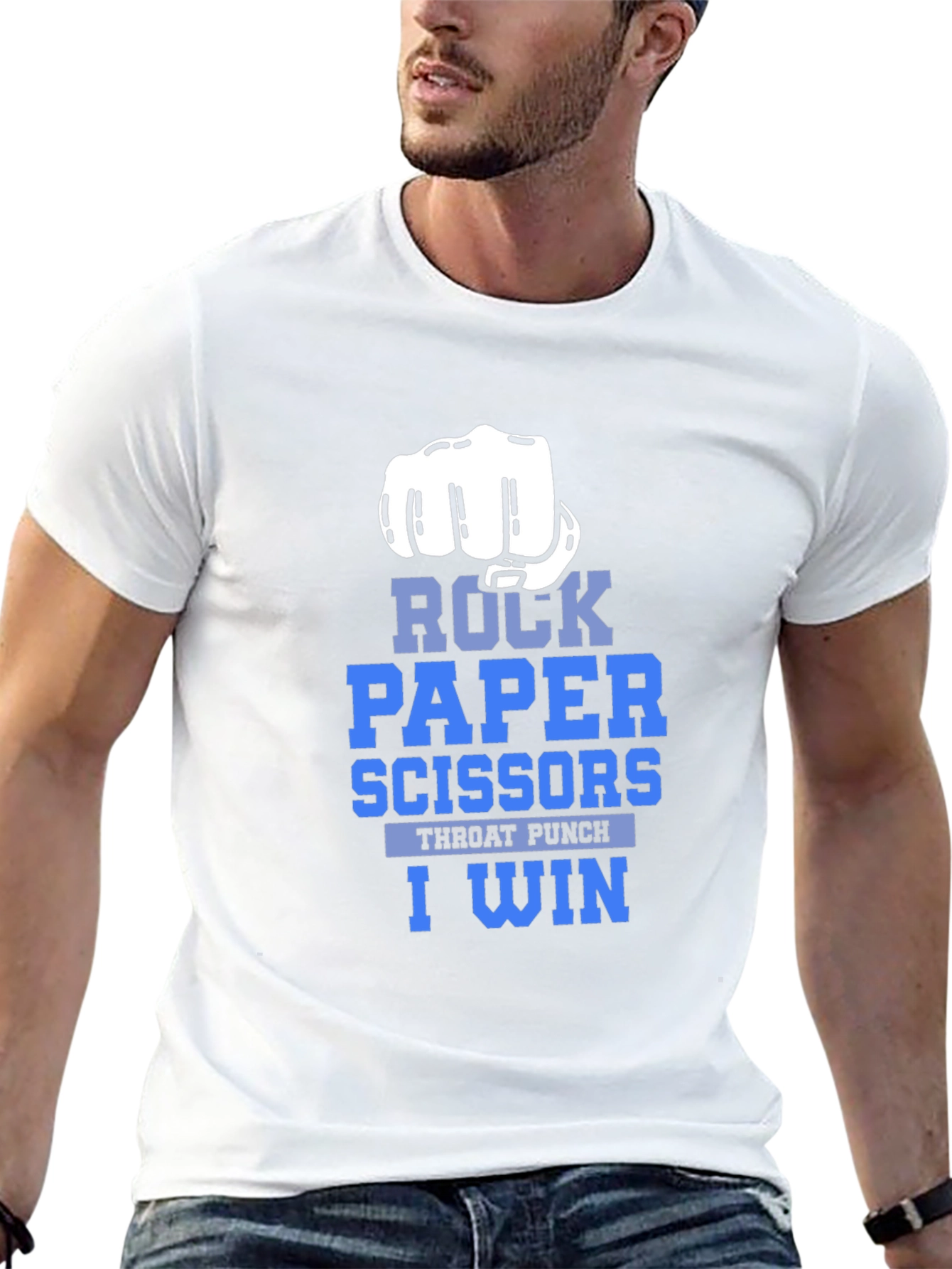Black Rock Paper Scissors Throat Punch I Win T-Shirt view 13