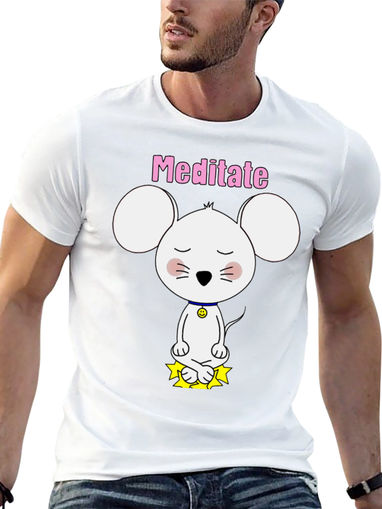 Black Meditate Mouse T-Shirt - Cute Yoga Cartoon Tee view 13