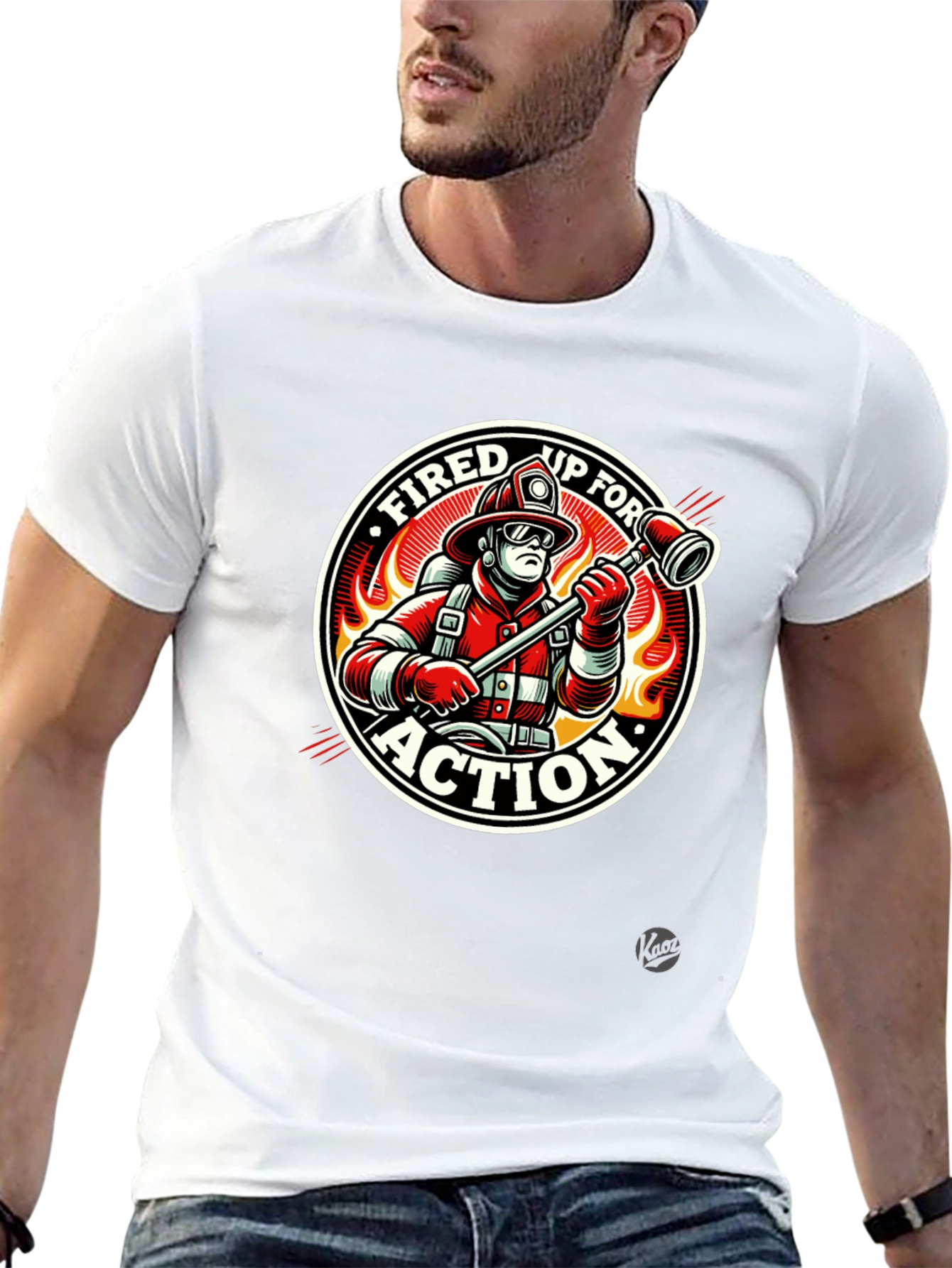 Black Fired Up for Action Firefighter Graphic T-Shirt view 13