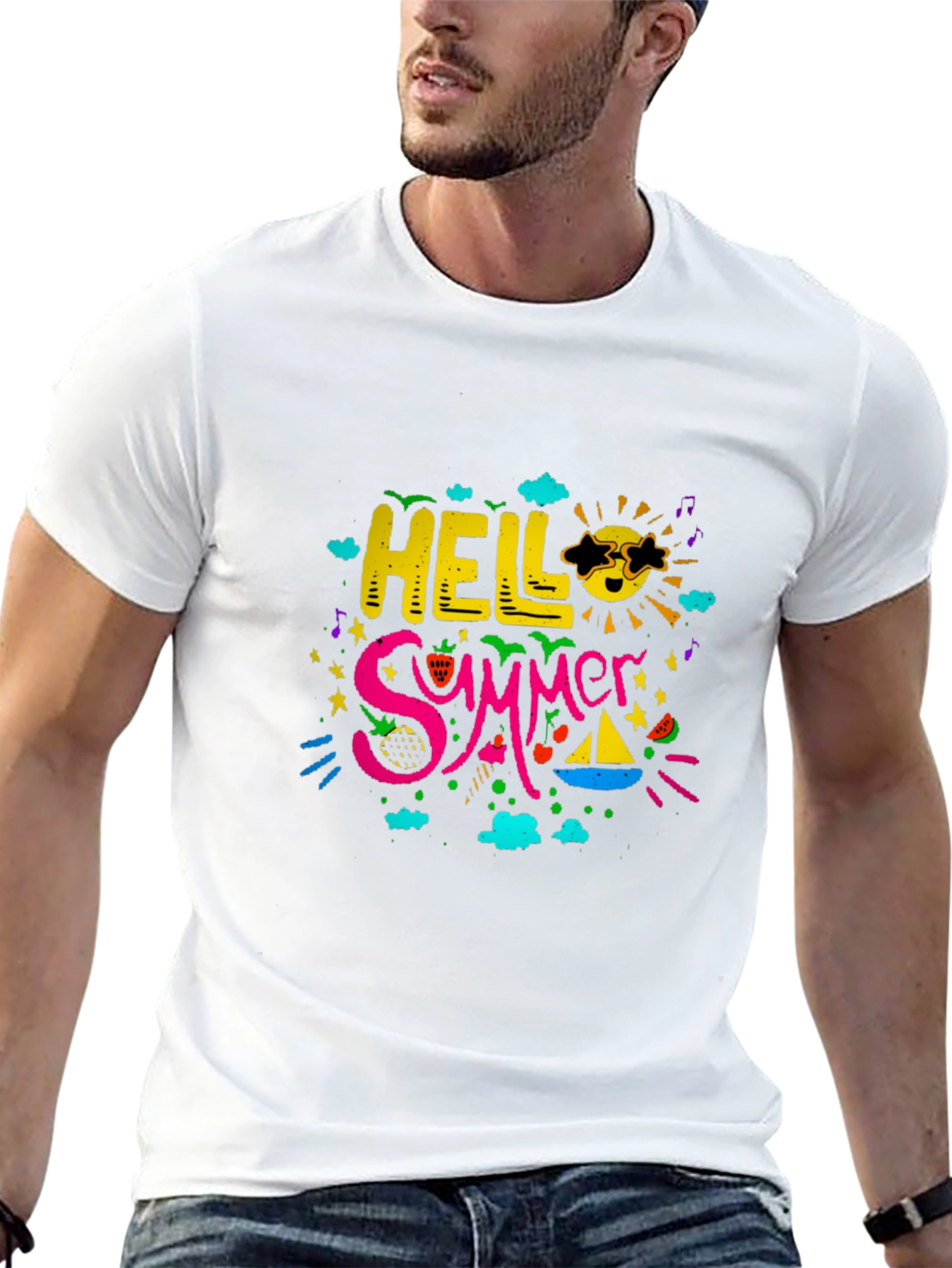 Black Hello Summer Graphic Print Black T-Shirt view 13