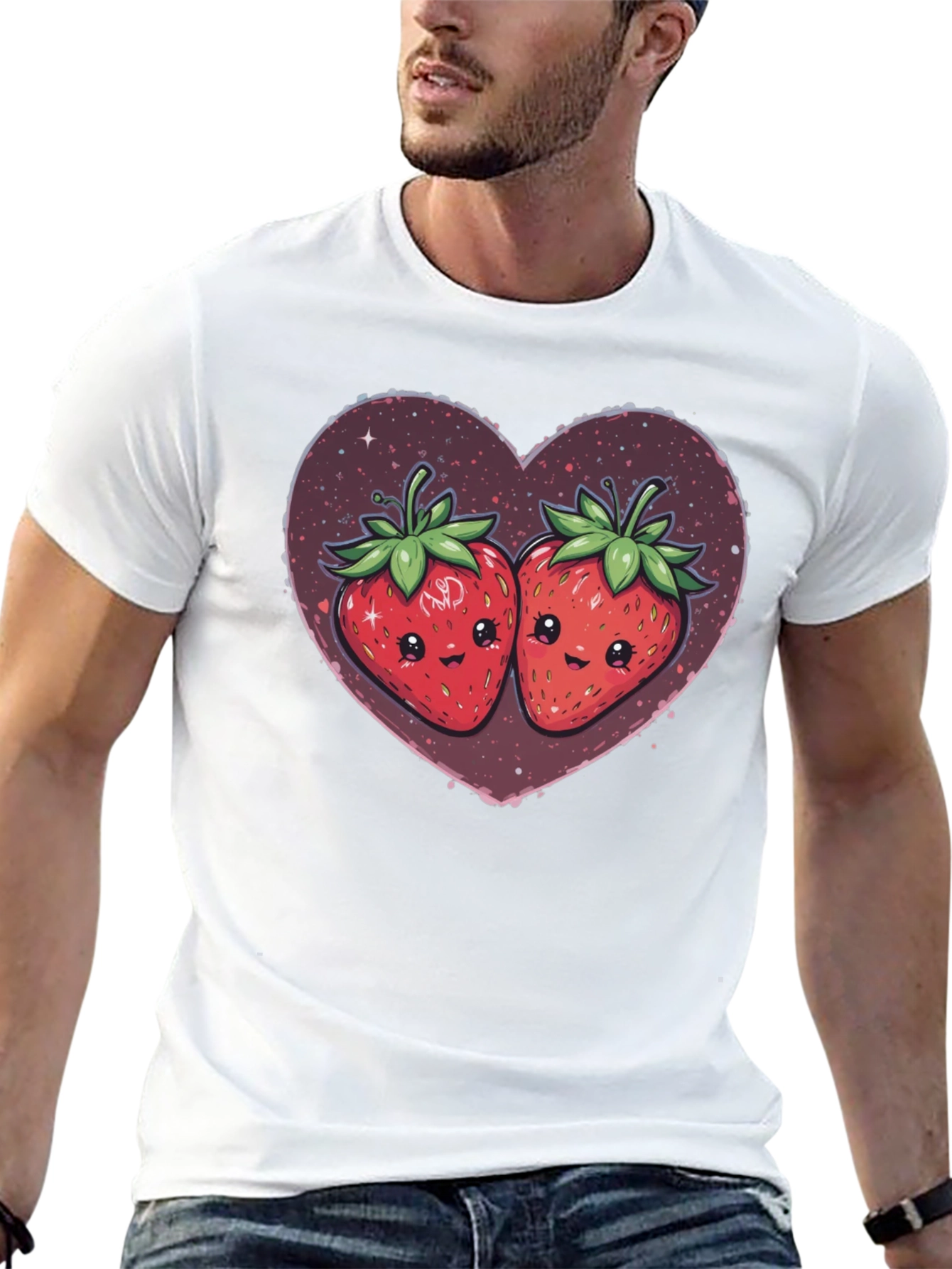 Black Strawberry Heart Kawaii Graphic Tee view 13