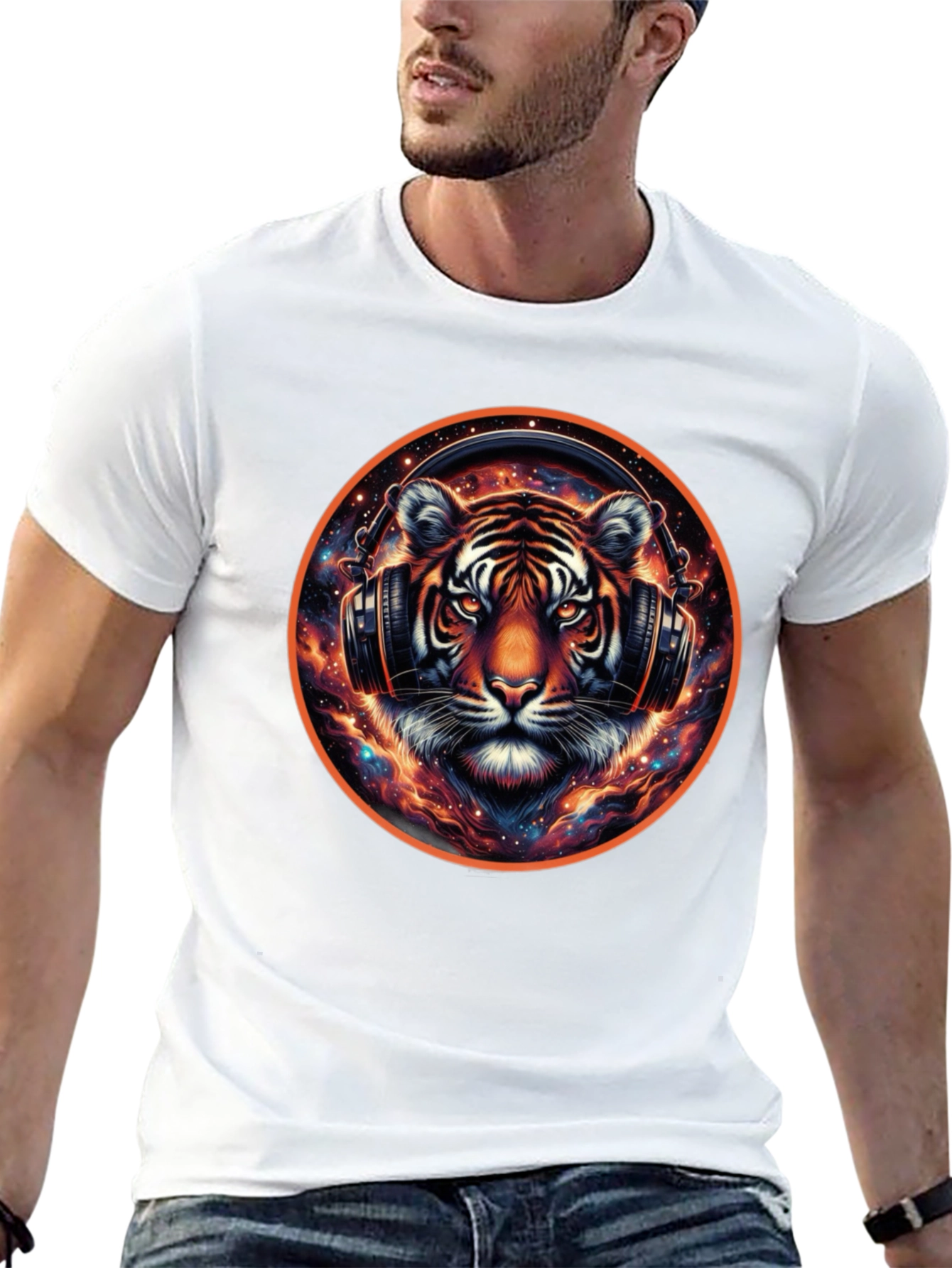 Black Tiger DJ Black T-Shirt - Cool Animal Graphic Tee view 13