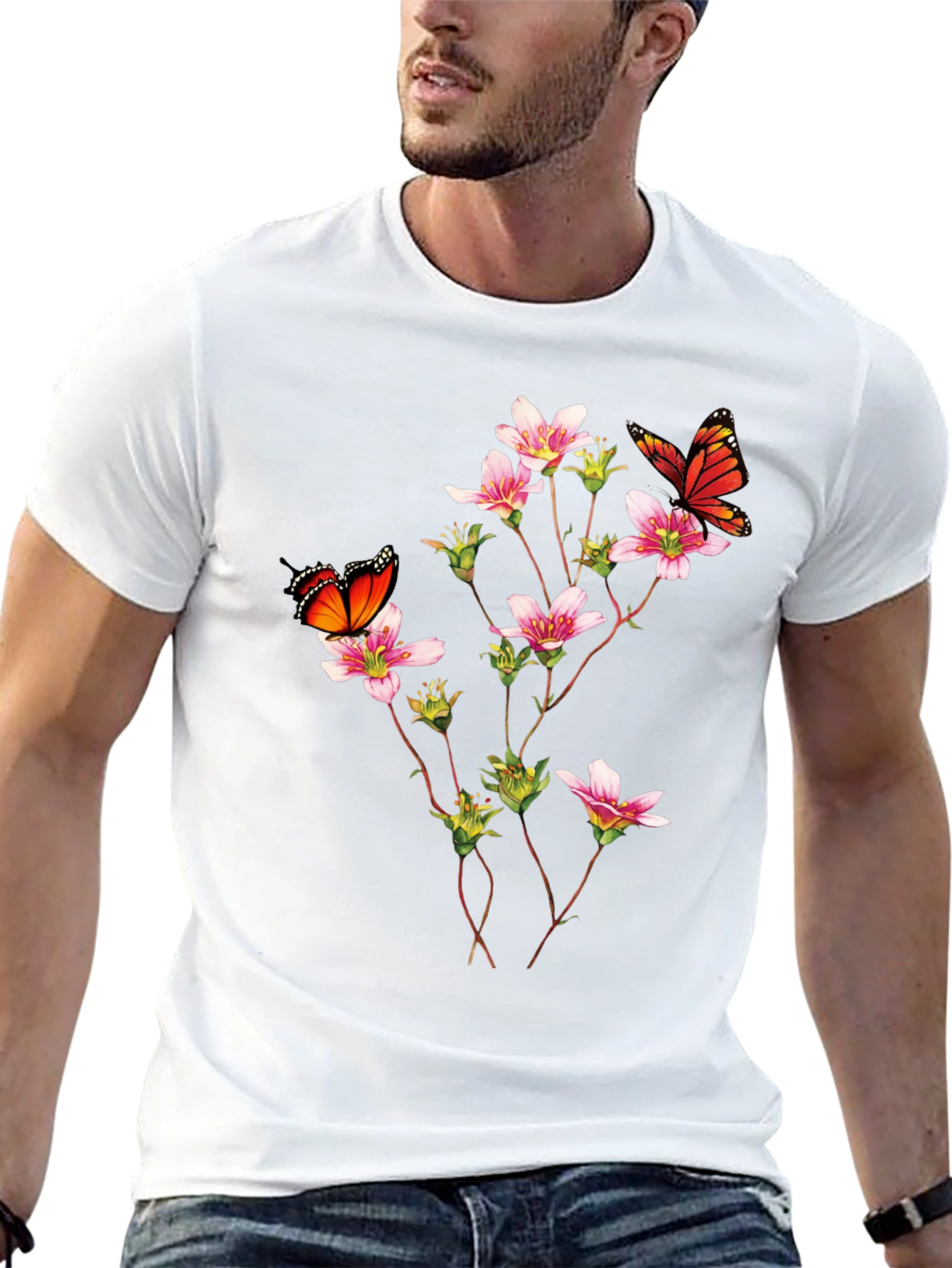 Black Butterfly & Floral Print Black T-Shirt view 13