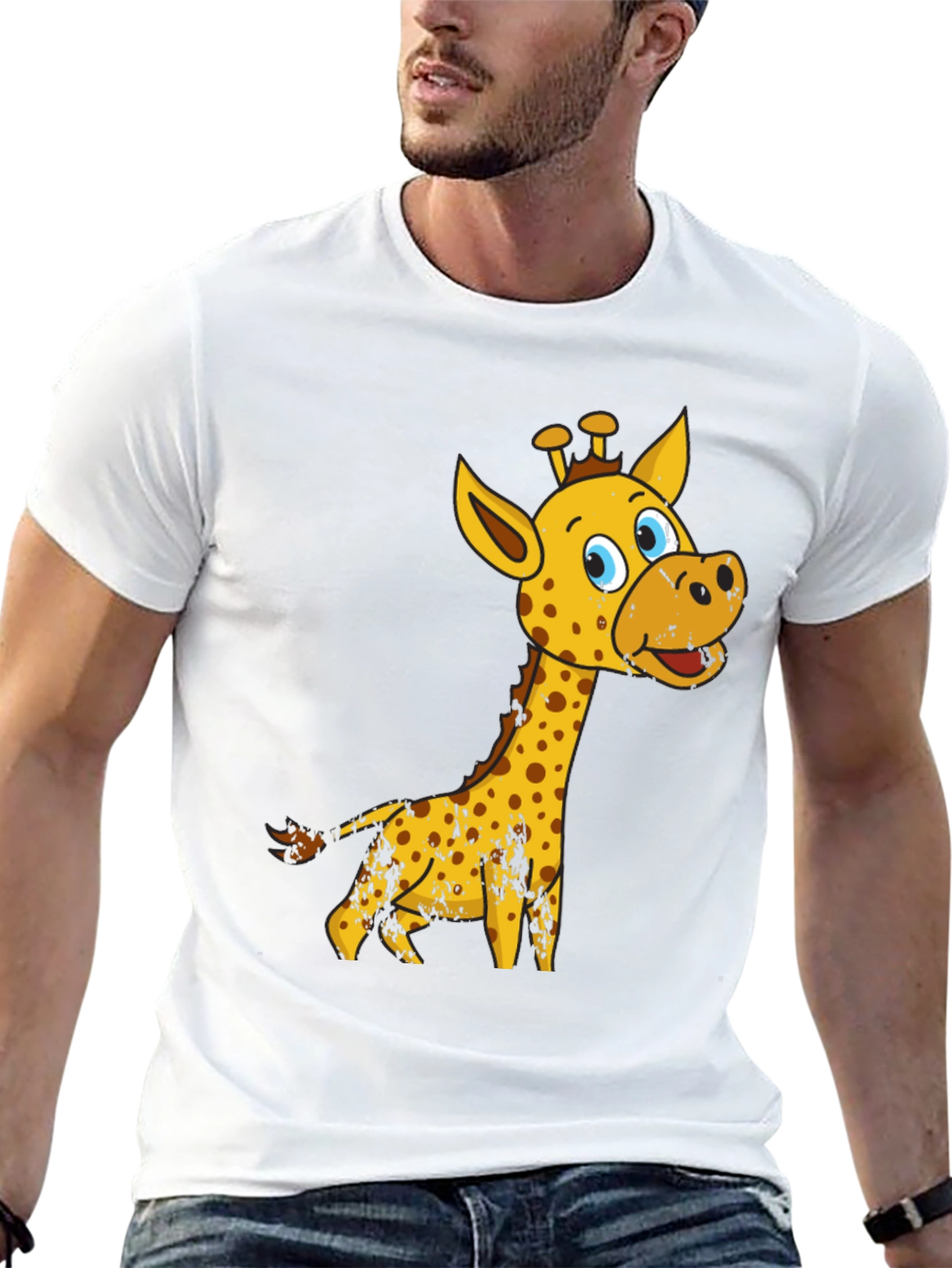 Black Giraffe Cartoon Graphic Tee - Black Cotton Shirt view 13