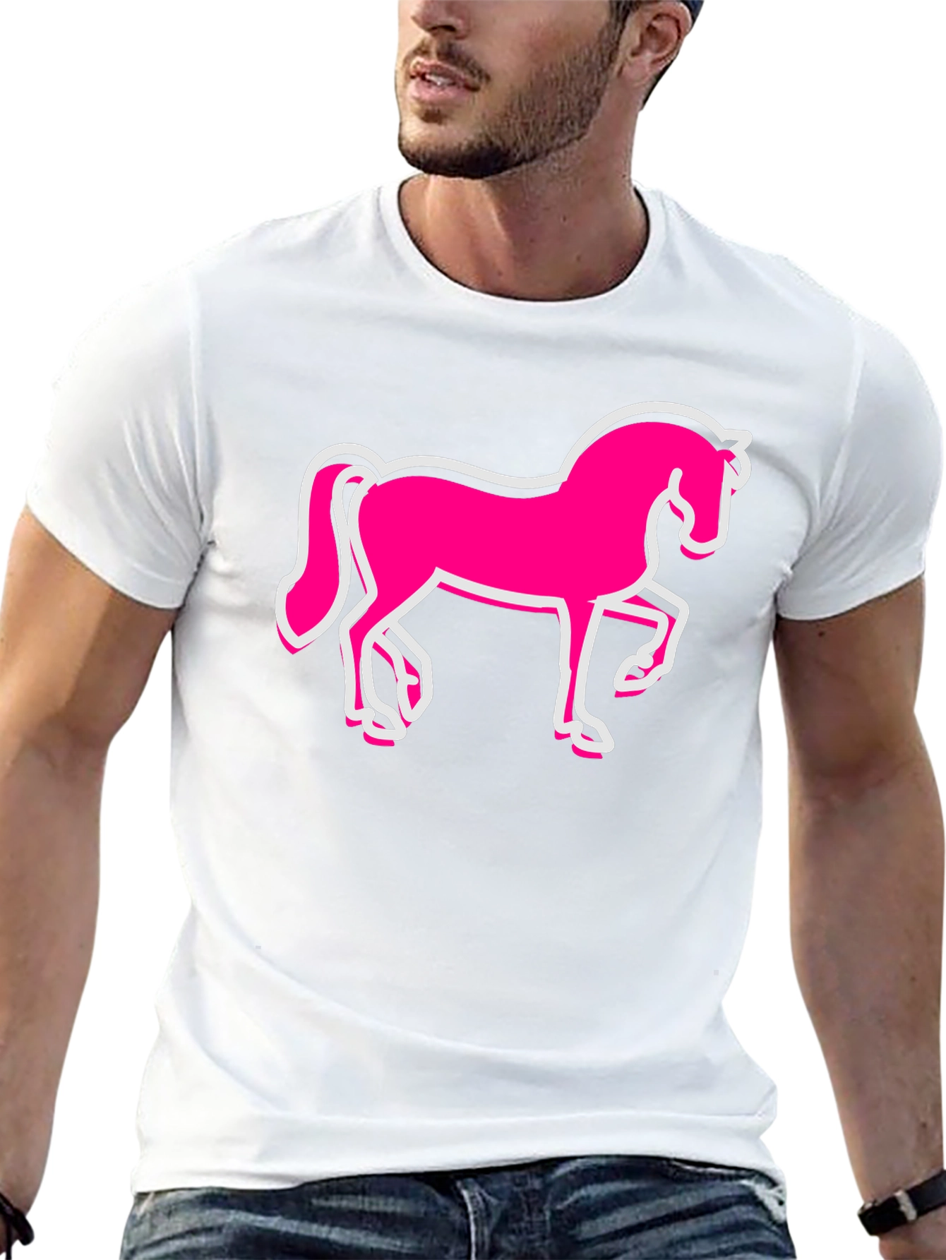 Black Pink Horse Graphic Black T-Shirt - Men's Fashion view 13