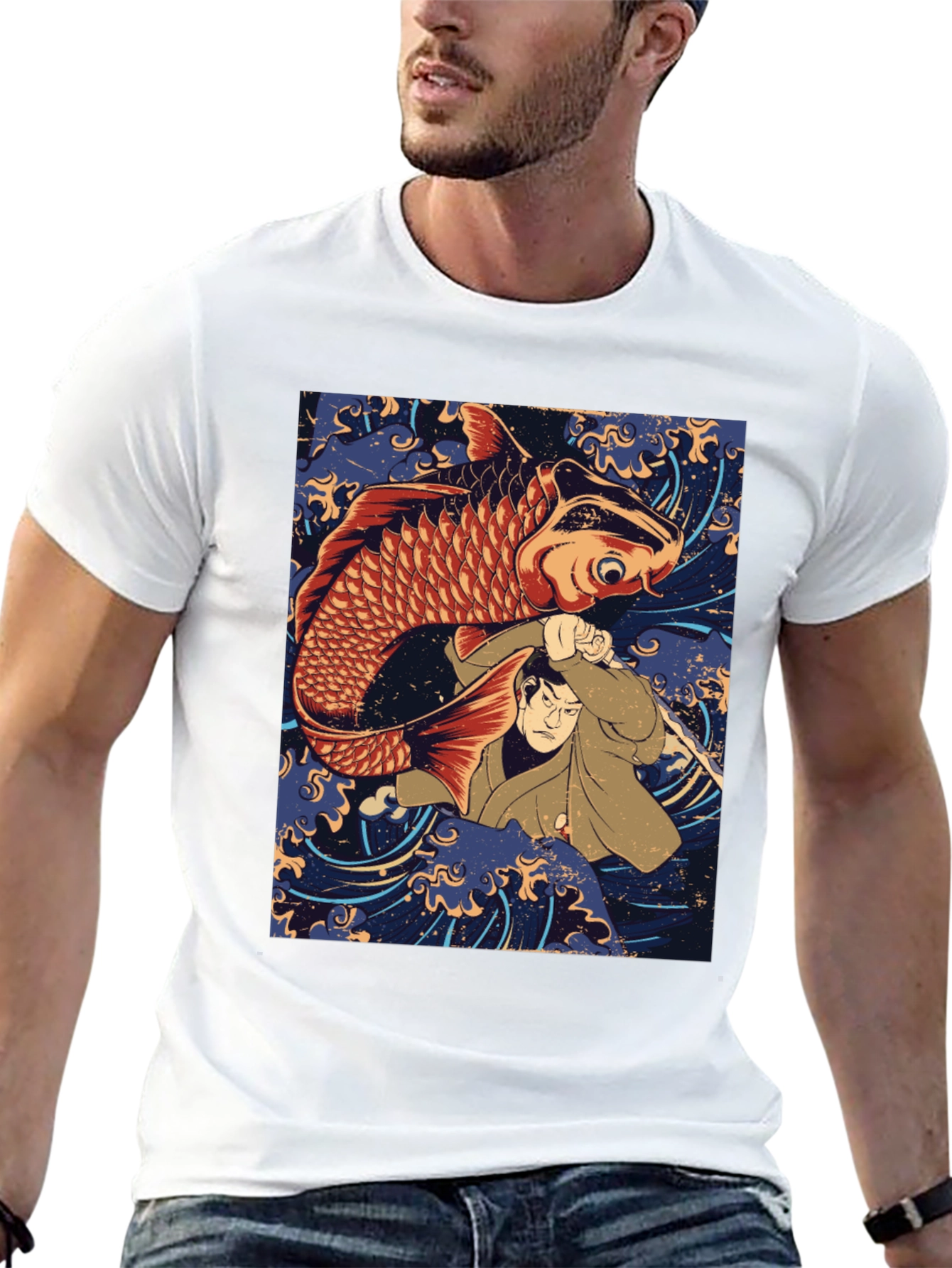 Black Koi Fish & Samurai T-Shirt - Graphic Tee view 13