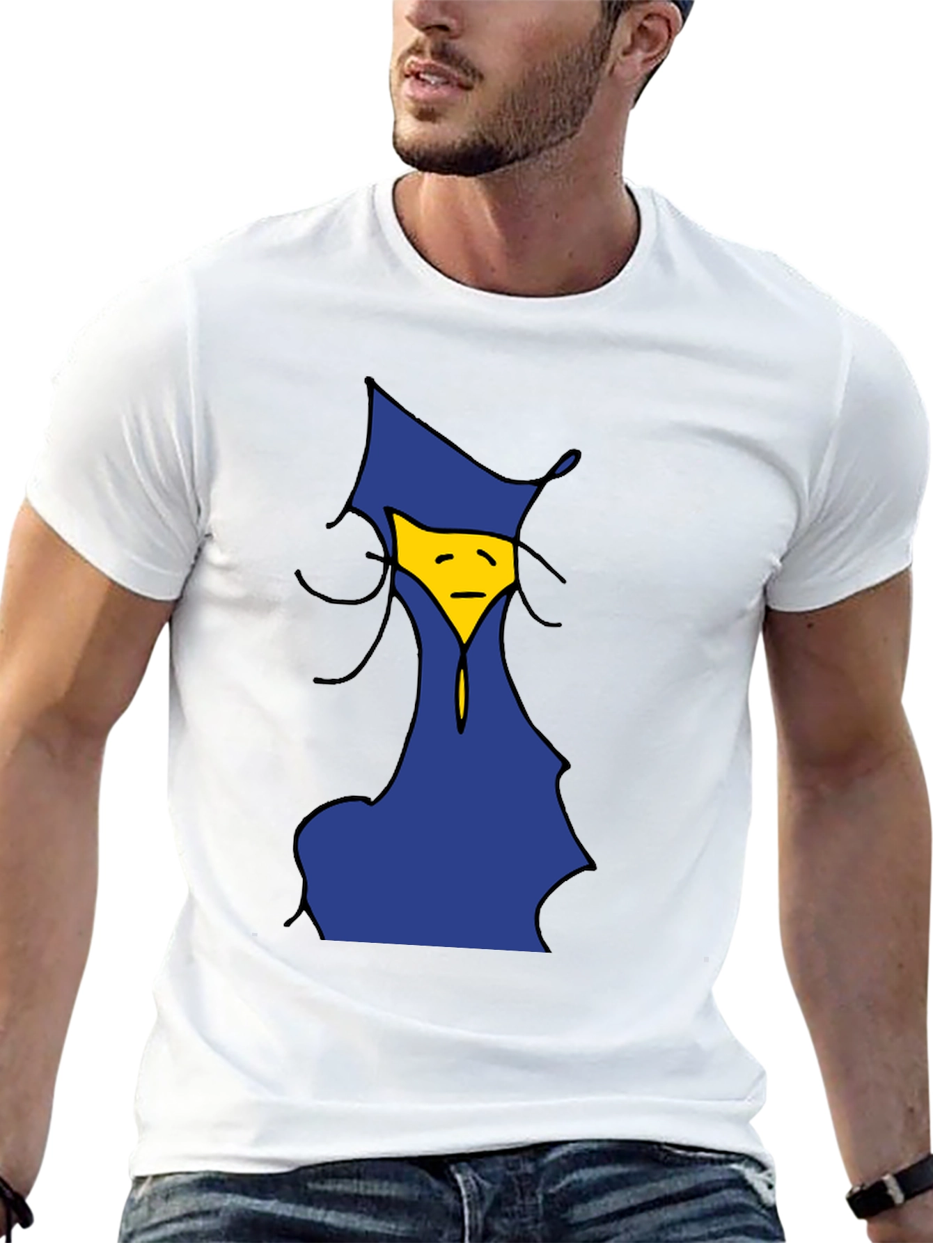 Black Cartoon Sad Face Graphic Tee - Unisex Black T-Shirt view 13