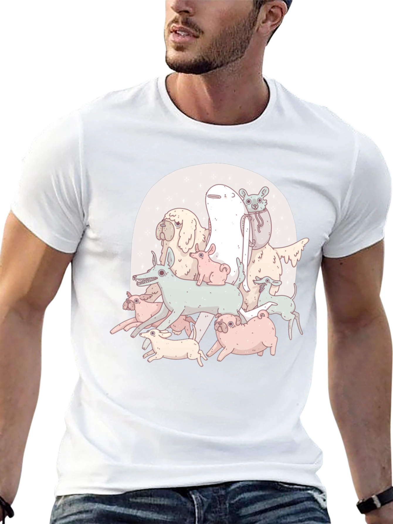 Black Funny Dog Pile Graphic T-Shirt view 13