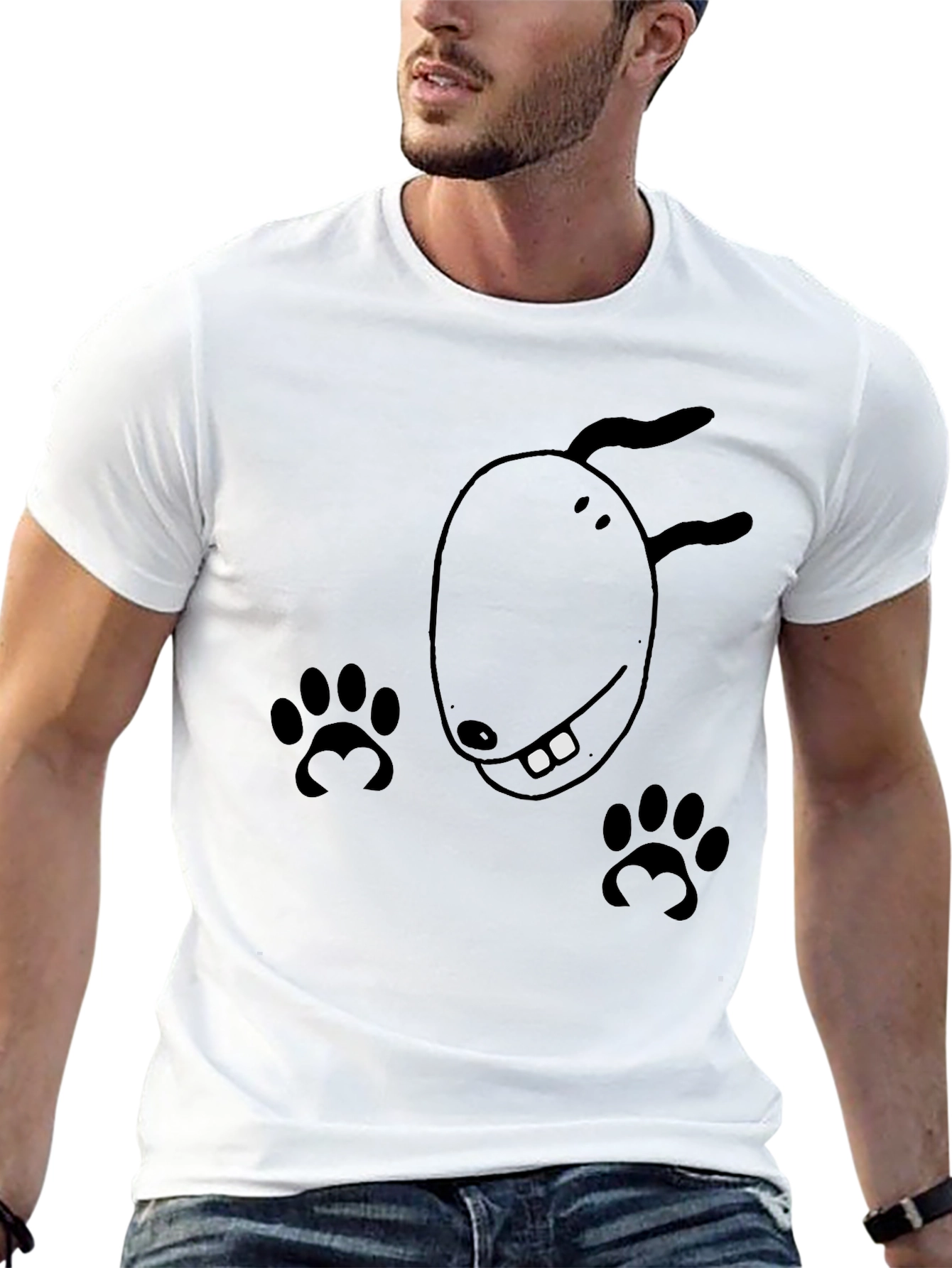 Black Dog Cartoon Graphic Tee - Black Casual T-Shirt view 13