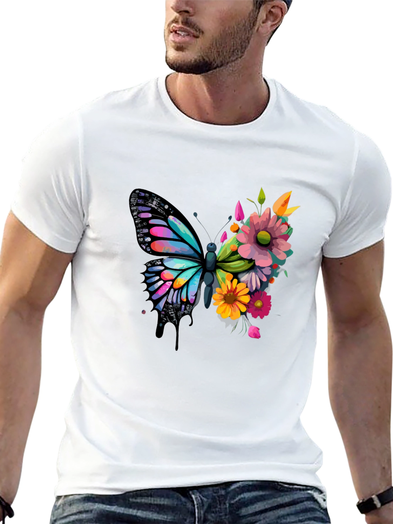 Black Butterfly Floral Graphic Tee - Black view 13