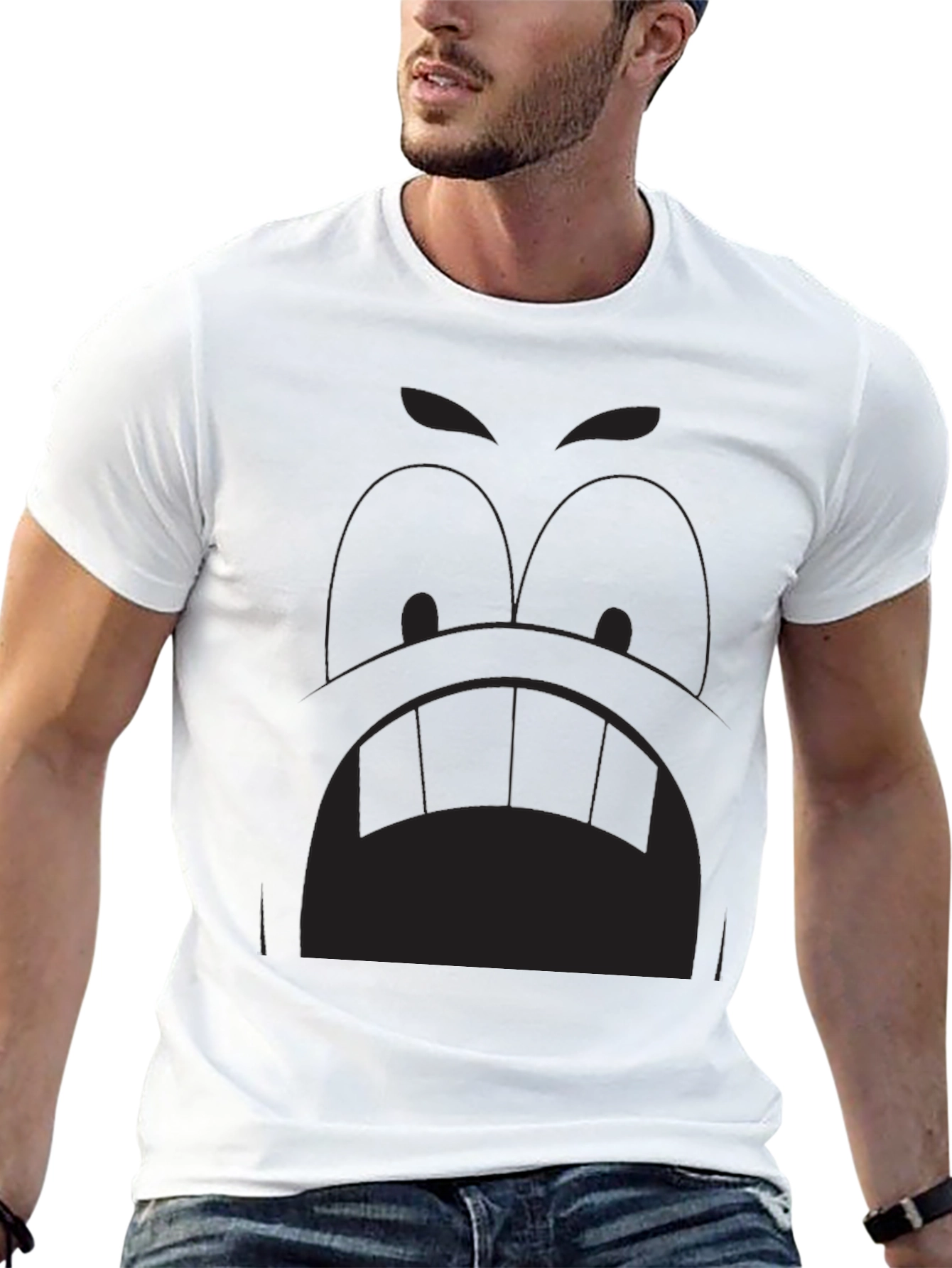 Black Cartoon Face Graphic Tee - Black view 13