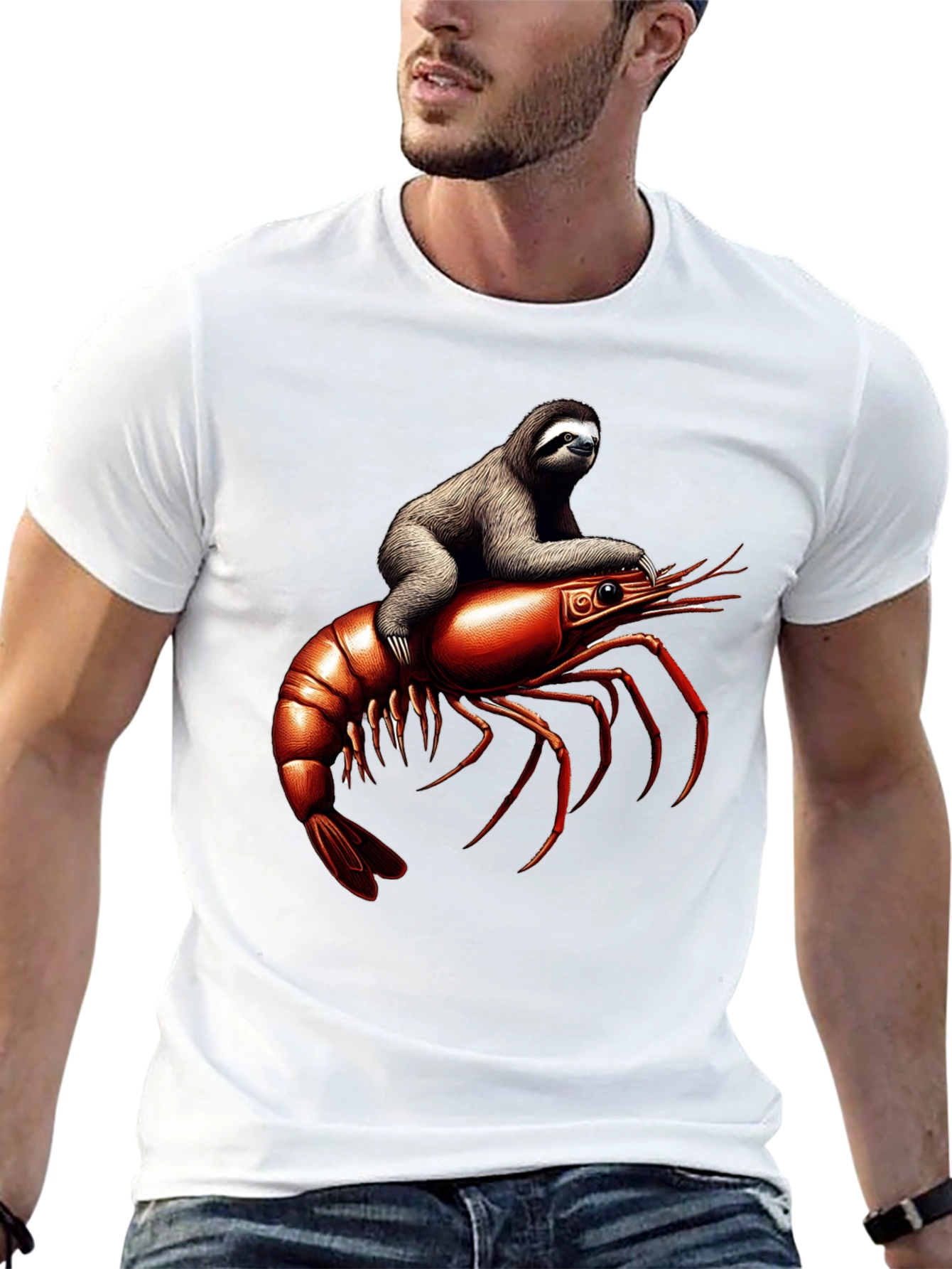 Black Sloth Riding Shrimp T-Shirt view 13