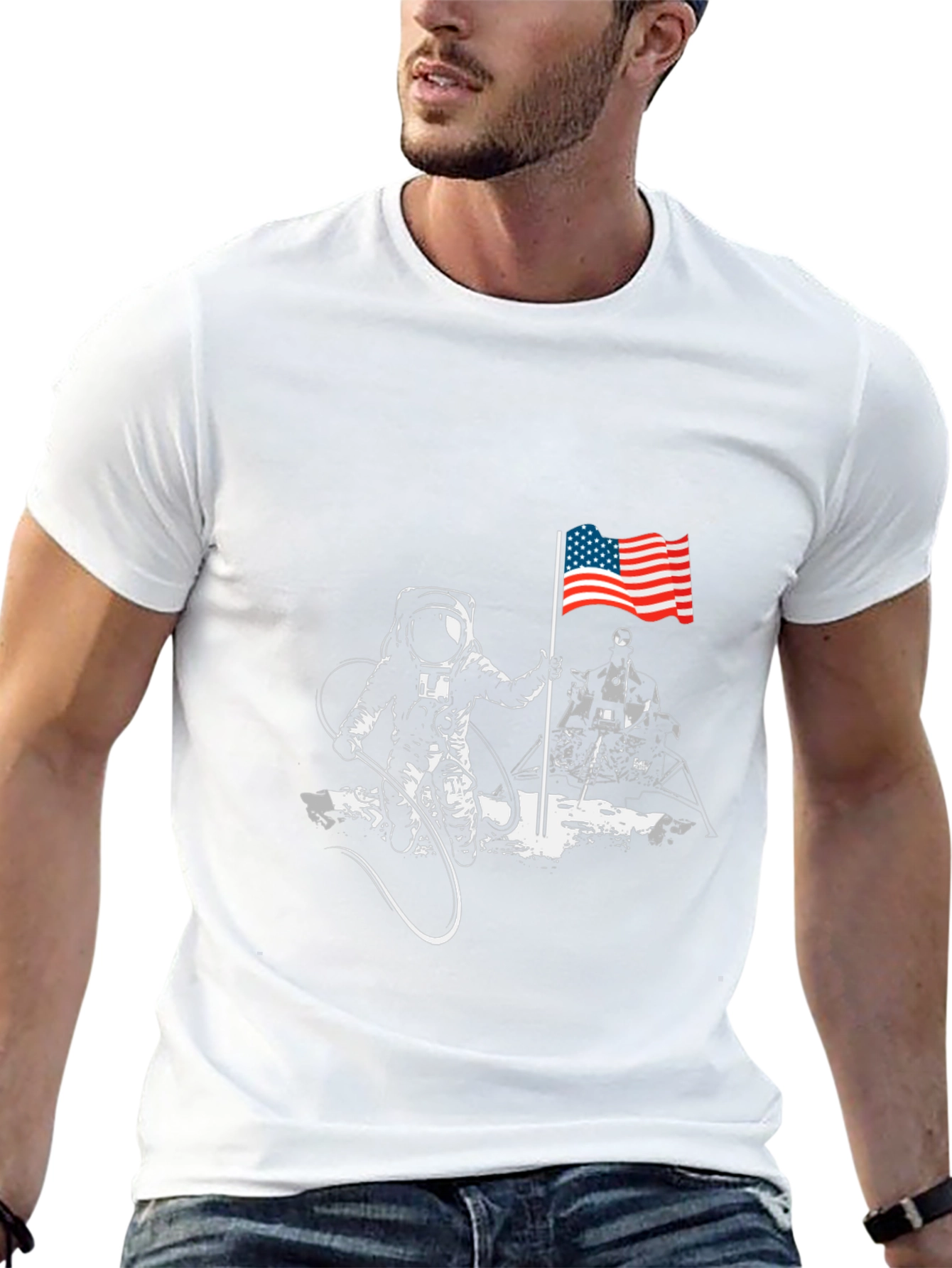 Black Astronaut American Flag T-Shirt - Space Exploration Tee view 13
