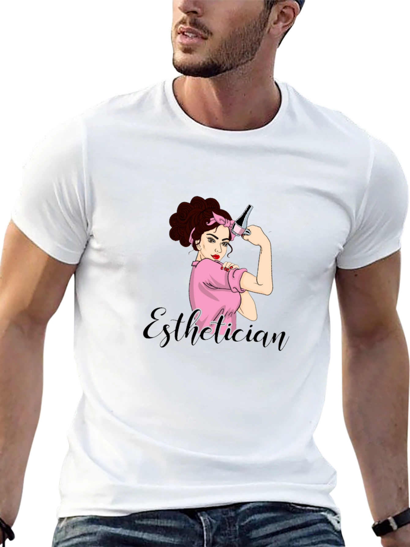 Black Esthetician Rosie the Riveter Graphic T-Shirt view 13
