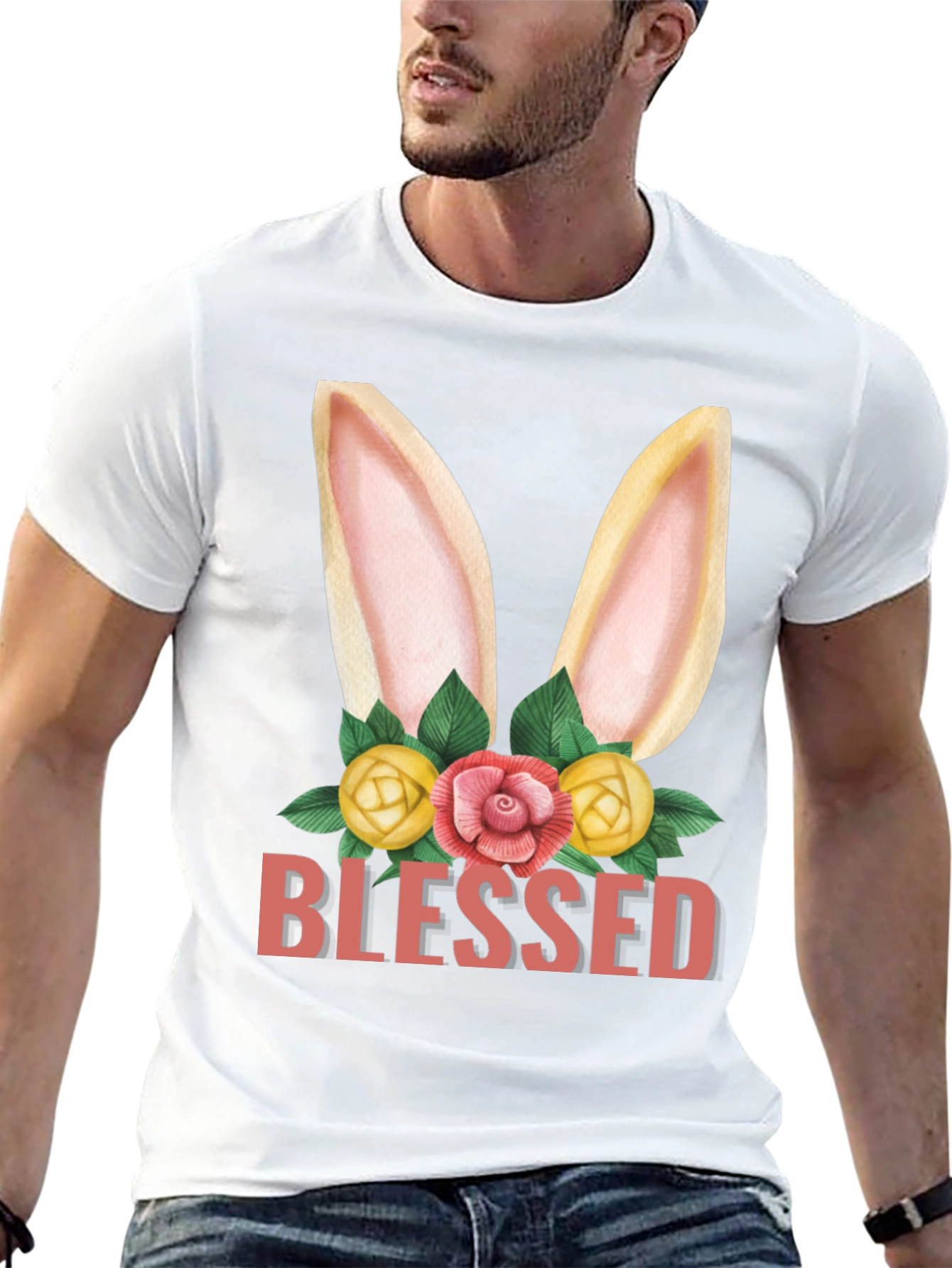 Blessed Easter Bunny Floral Graphic T-Shirt - 13