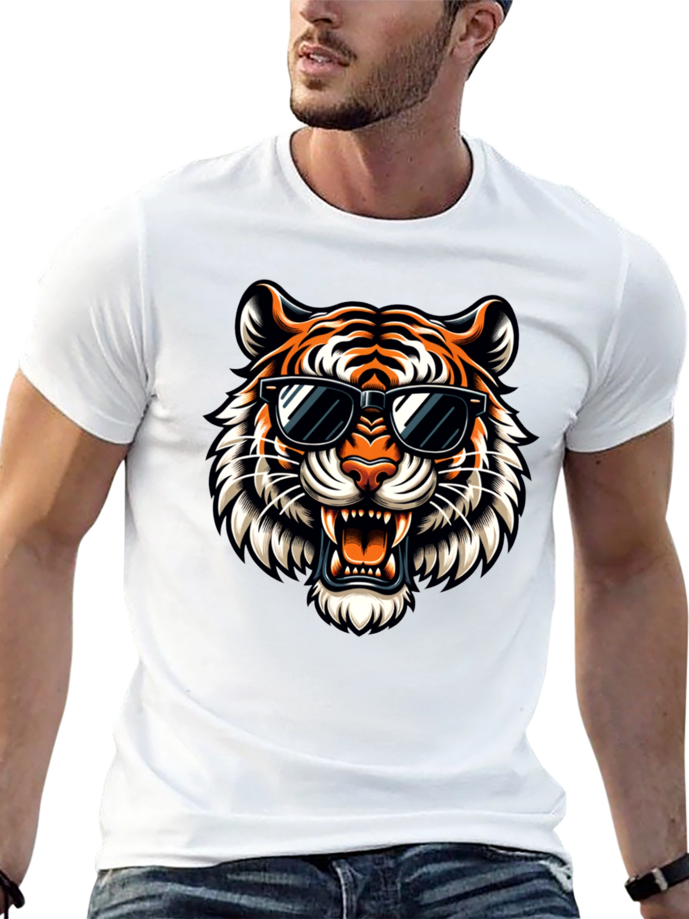 Black Cool Tiger Graphic Tee - Stylish Black T-Shirt view 13