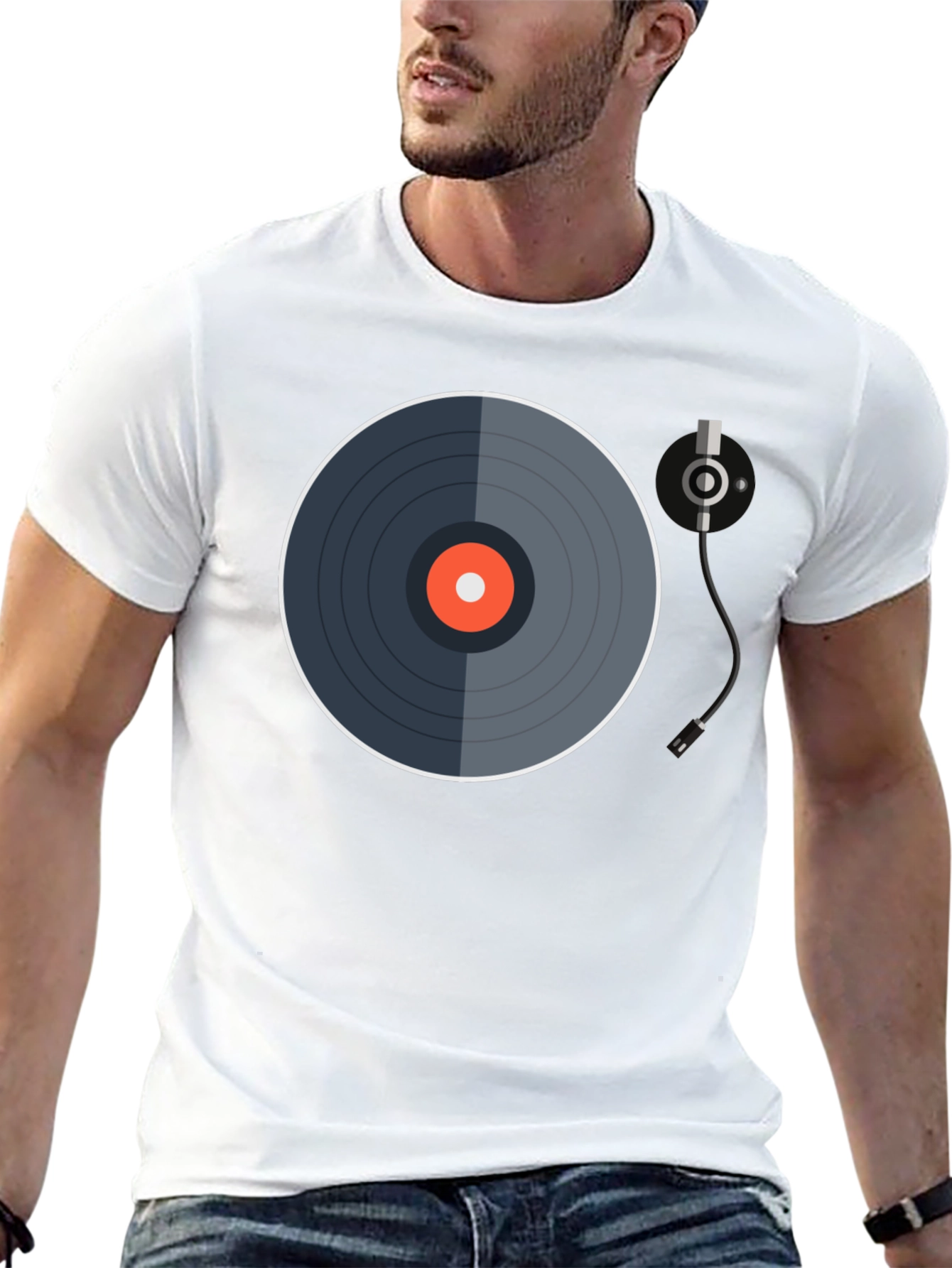 Black Retro Vinyl Record Graphic Tee - Black Cotton Blend view 13