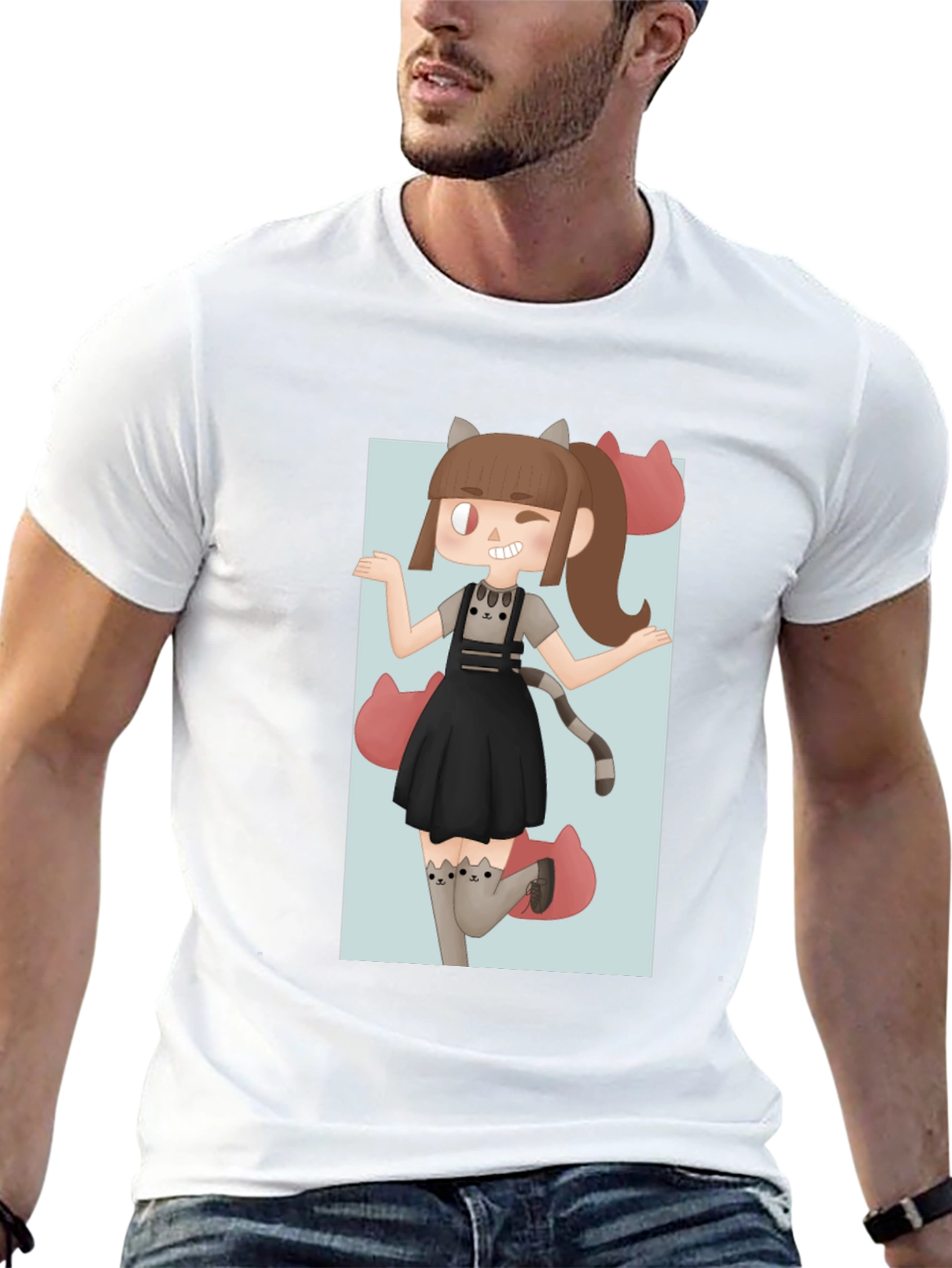 Black Anime Girl Graphic Tee - Black Unisex T-Shirt view 13