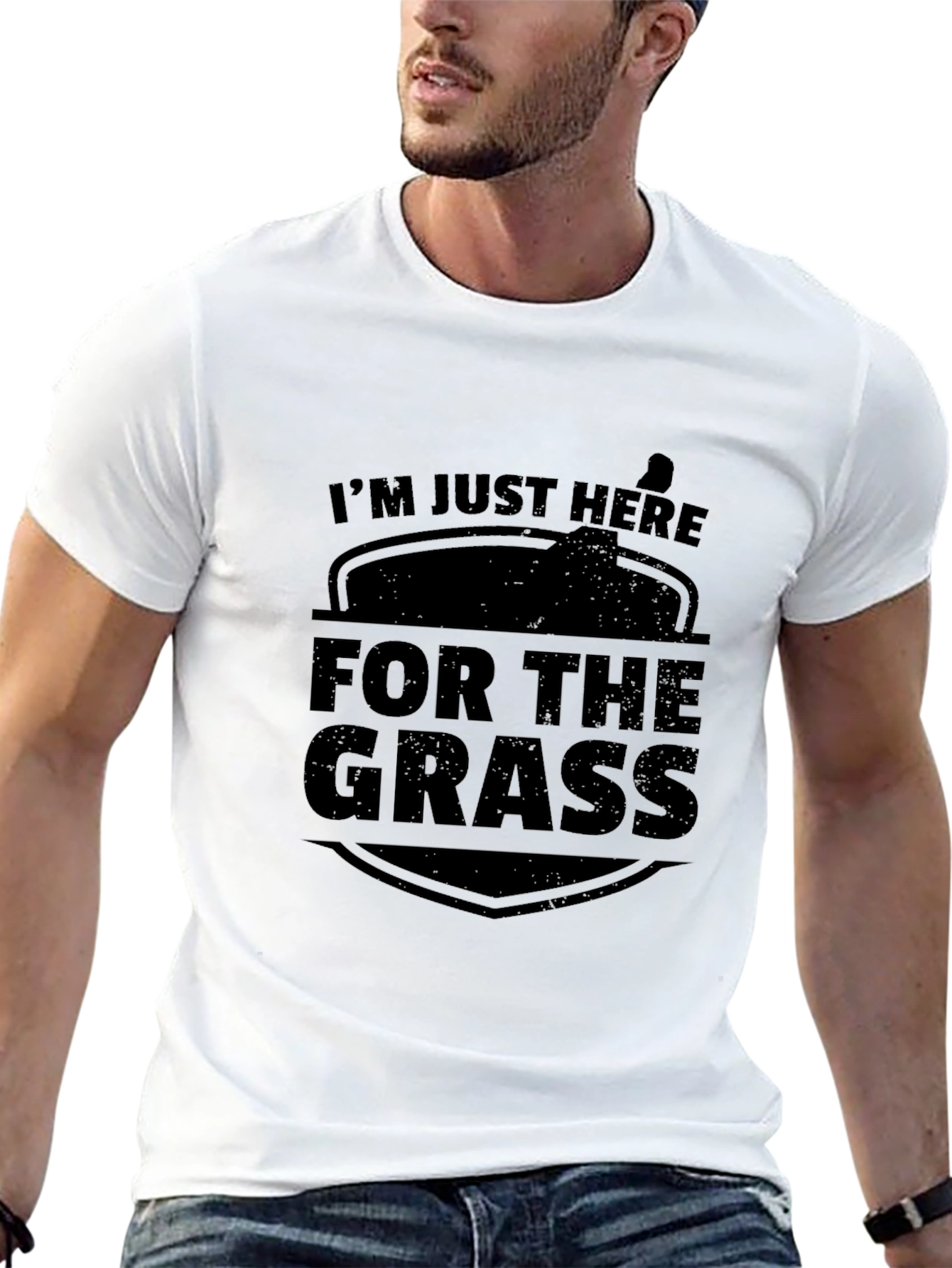 Black I'm Just Here For The Grass Funny Tee view 13