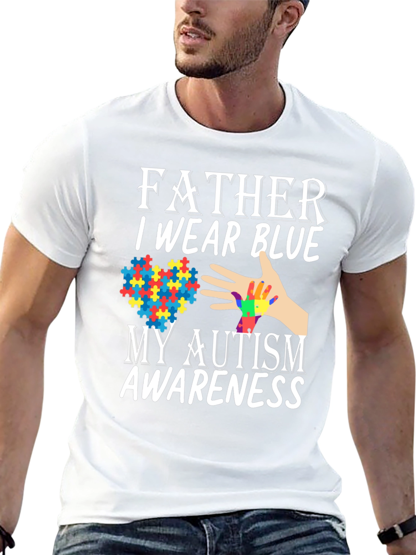 Black Father Autism Awareness Blue T-Shirt view 13