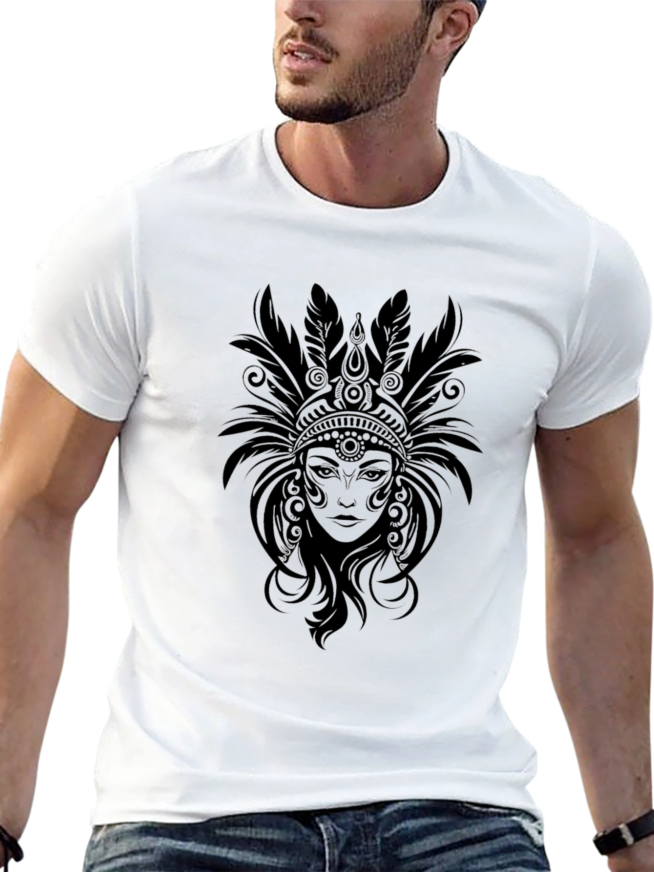 Black Black T-Shirt with Native American Headdress Graphic view 13