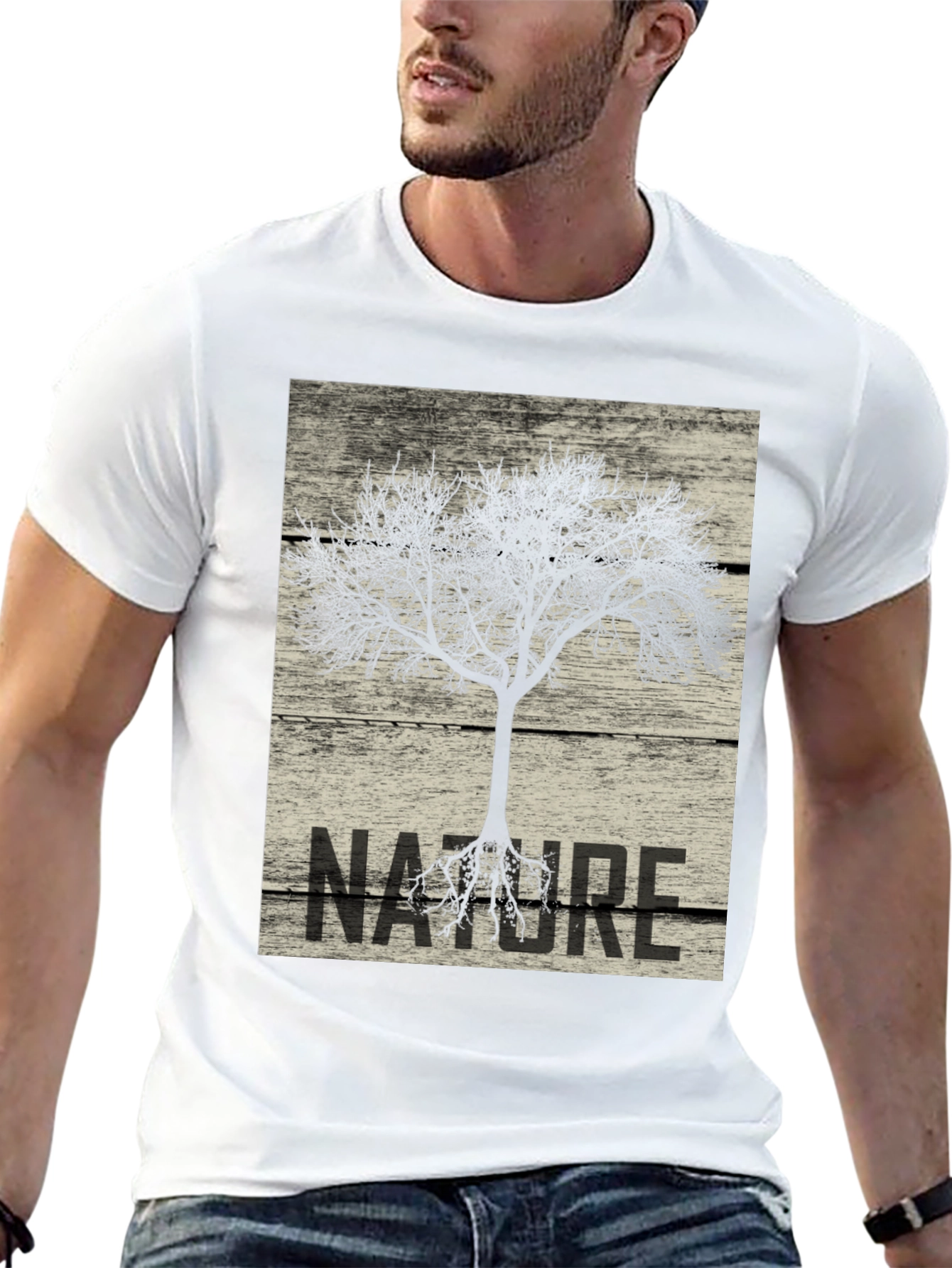 Black Nature Tree Graphic Tee - Black Cotton T-Shirt view 13