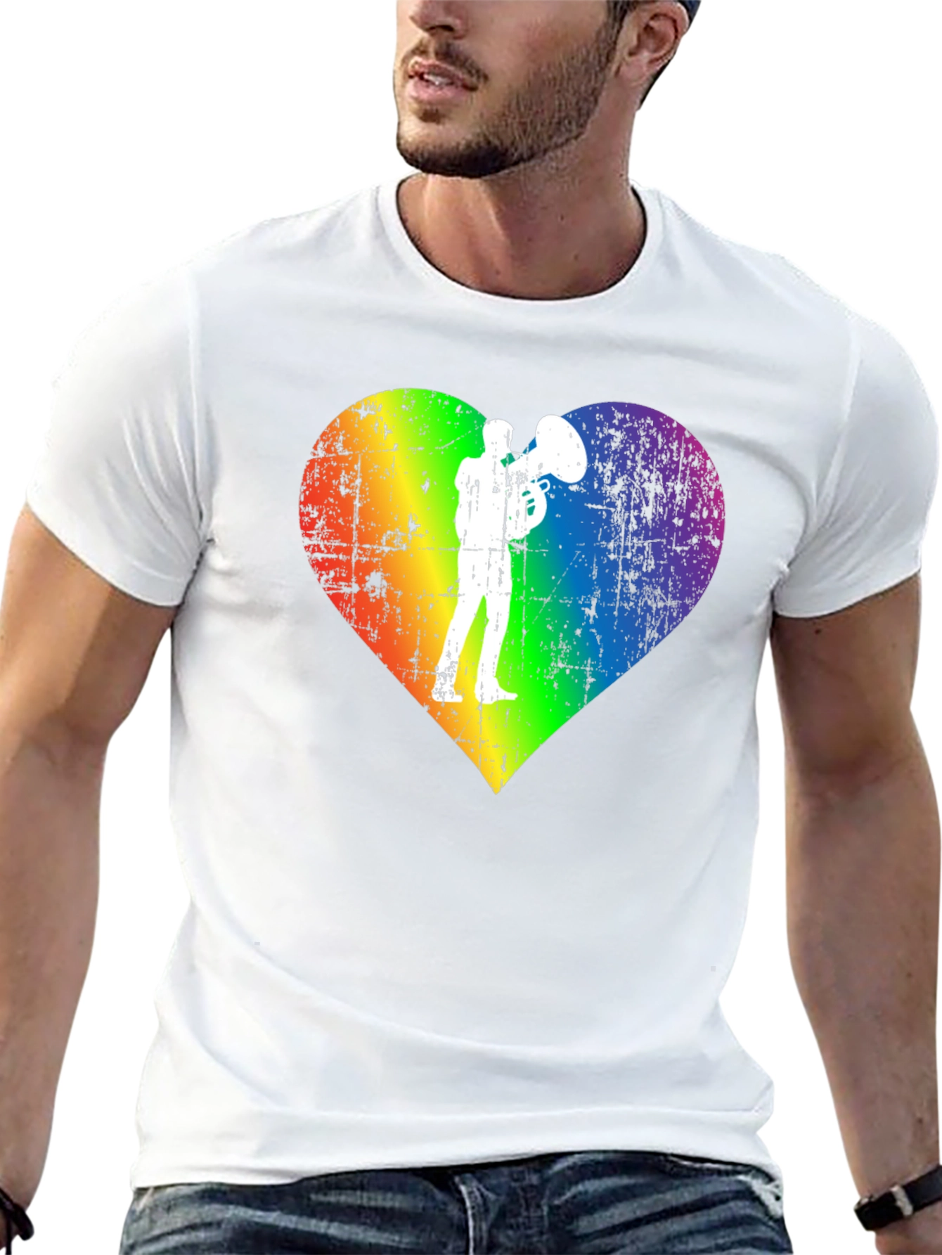 Black Rainbow Heart Tuba Player Black T-Shirt view 13