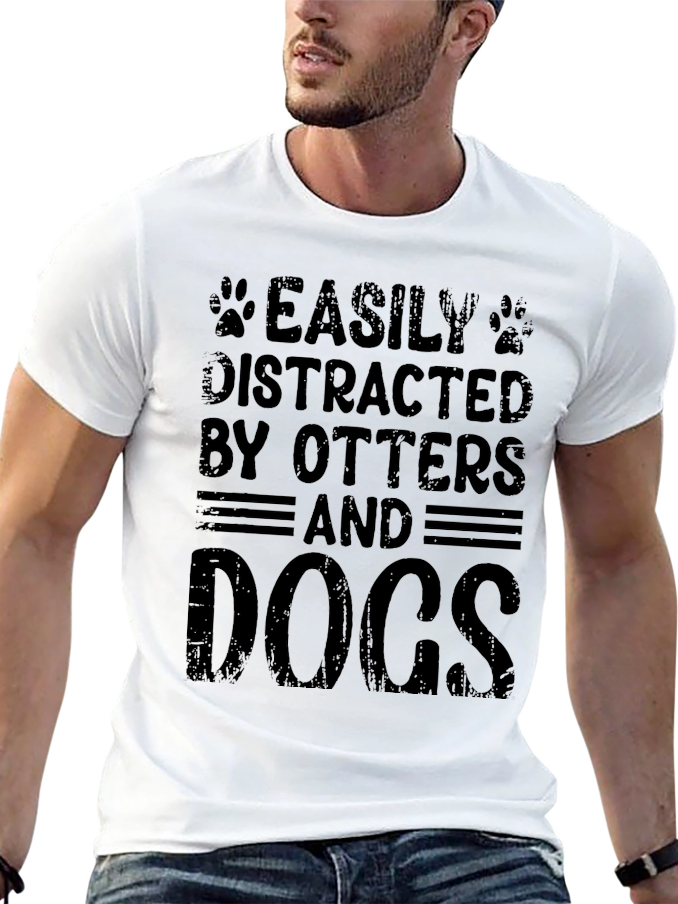 Black Easily Distracted By Otters and Dogs Black T-Shirt view 13