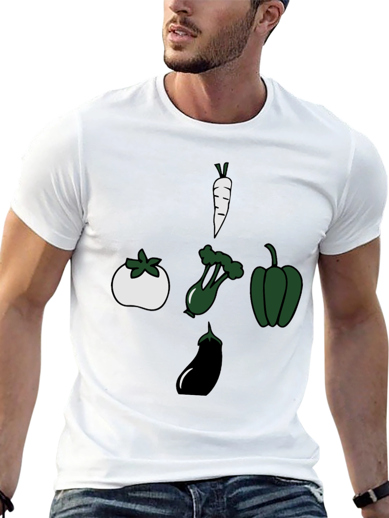 Black Veggie Cross T-Shirt: Carrot, Tomato, Eggplant, Pepper view 13