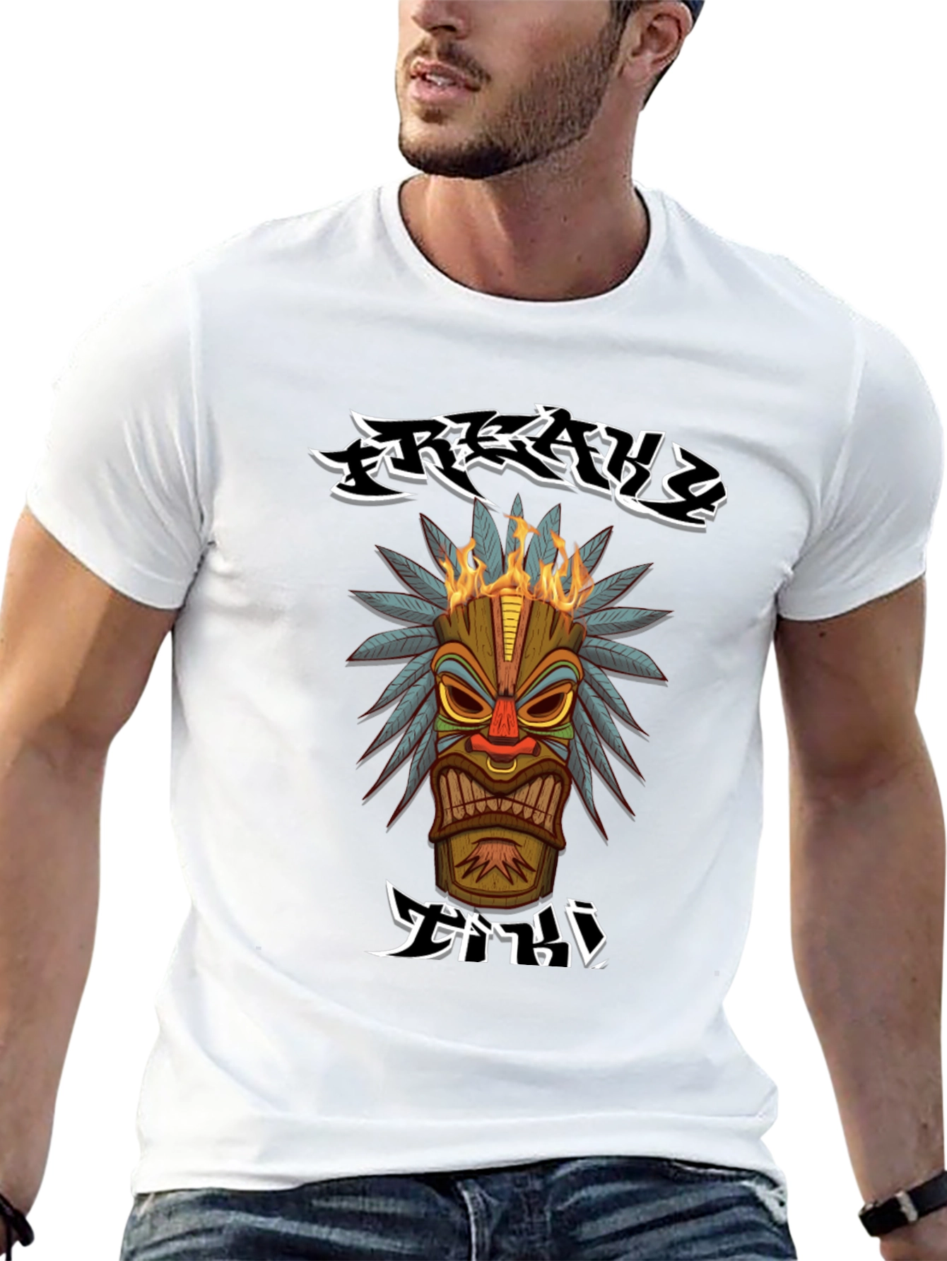 Black Tribal Tiki Head Graphic T-Shirt view 13