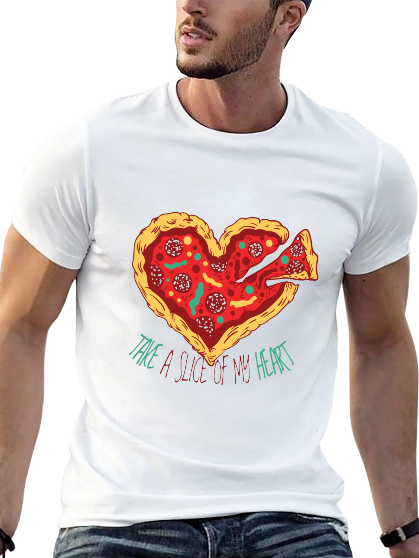 Black Pizza Heart Graphic T-Shirt: Take a Slice view 13