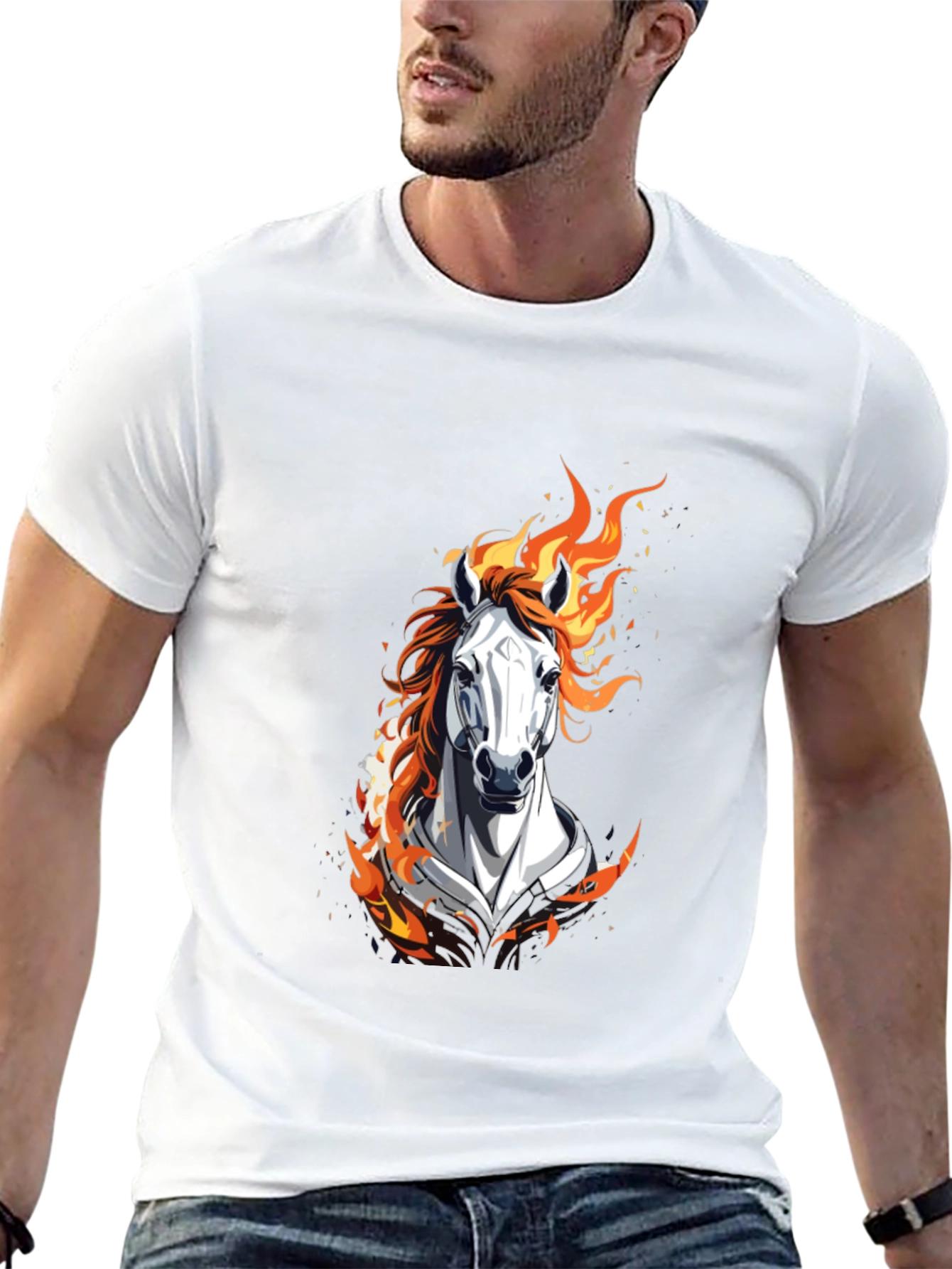 Black Fiery Horse Graphic Black T-Shirt view 13
