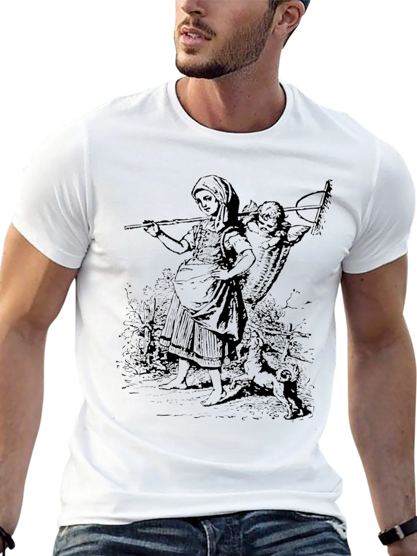 Black Vintage Farmer Graphic Tee - Classic Black Cotton view 13