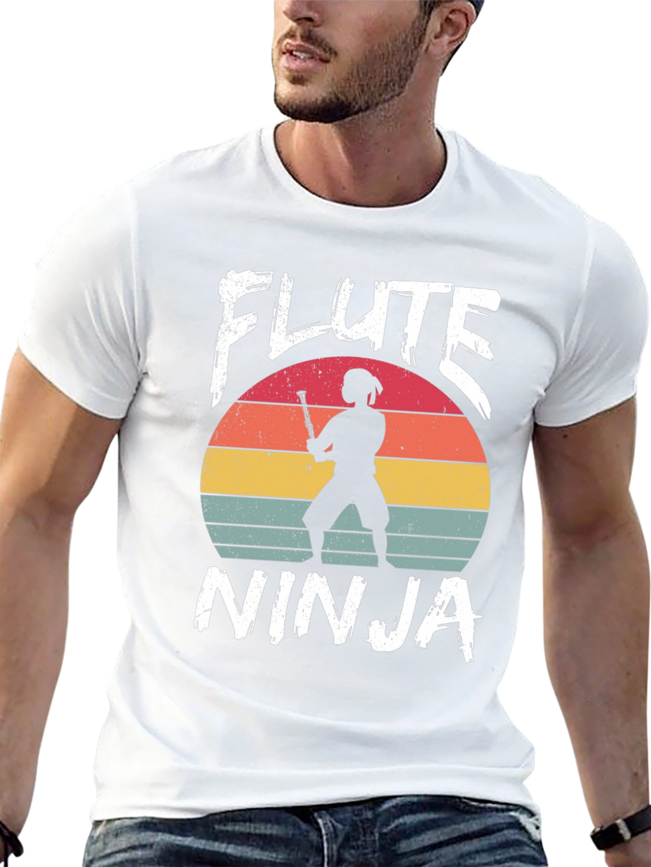 Black Flute Ninja Graphic T-Shirt - Retro Music Tee view 13