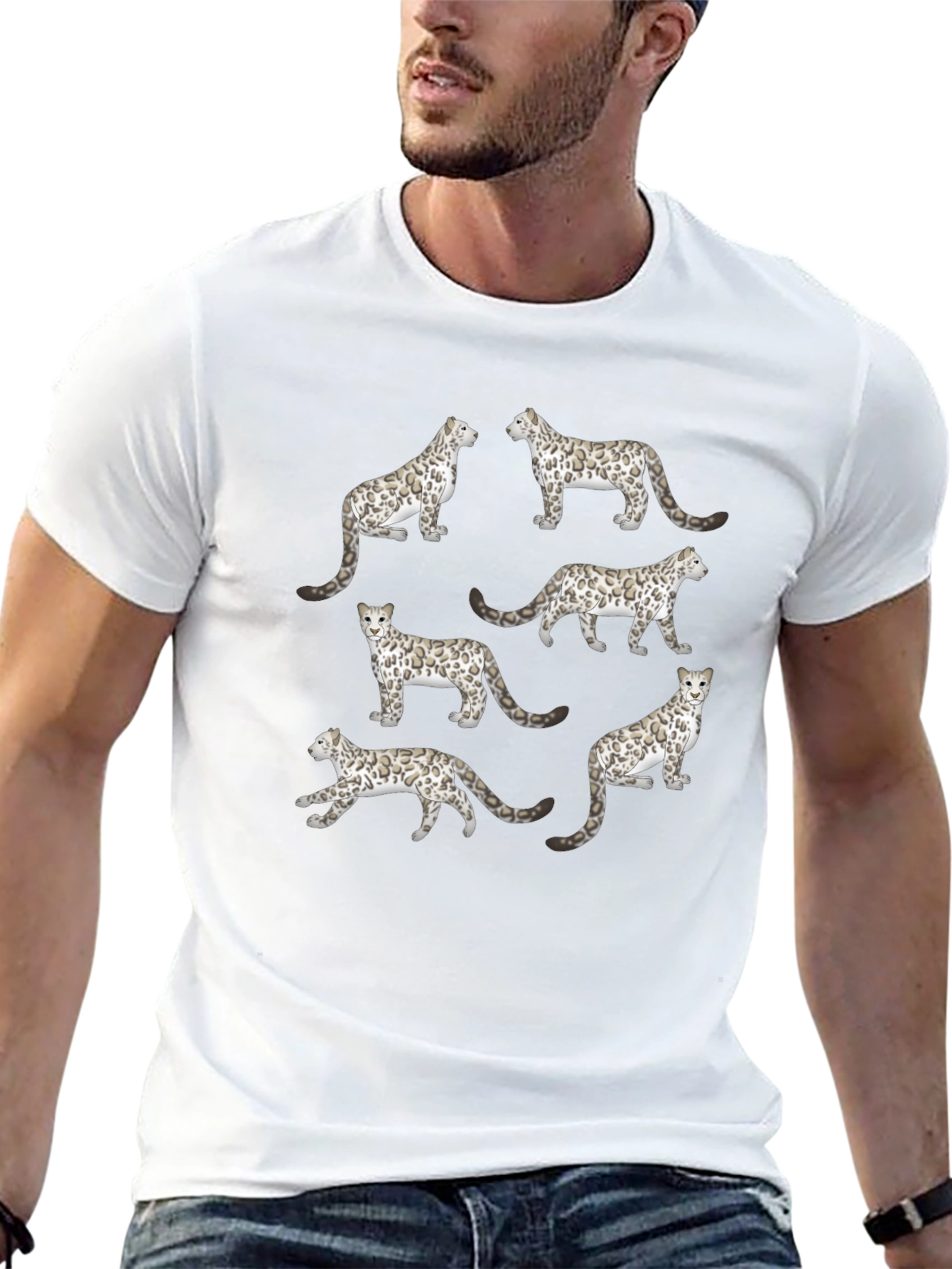 Black Snow Leopard Print Graphic Tee view 13
