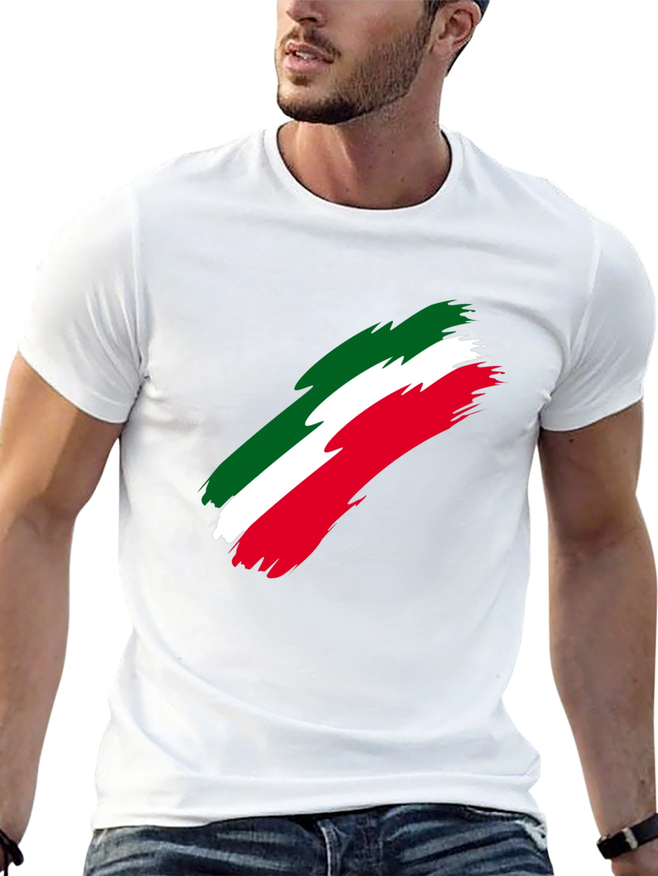 Black Italian Flag Brushstroke Men's Black T-Shirt view 13