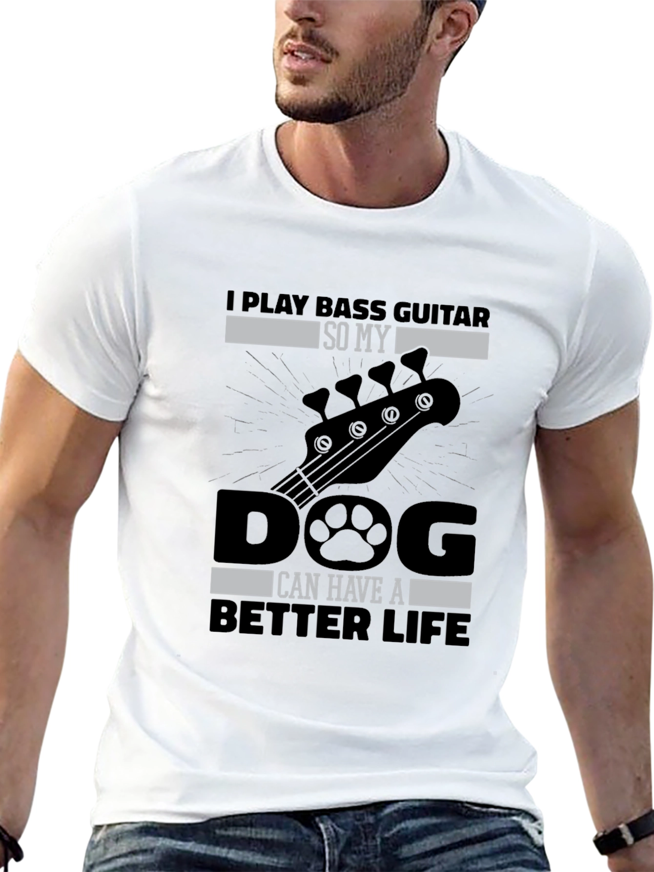Black Bass Guitar Dog Lover T-Shirt - "Better Life" view 13
