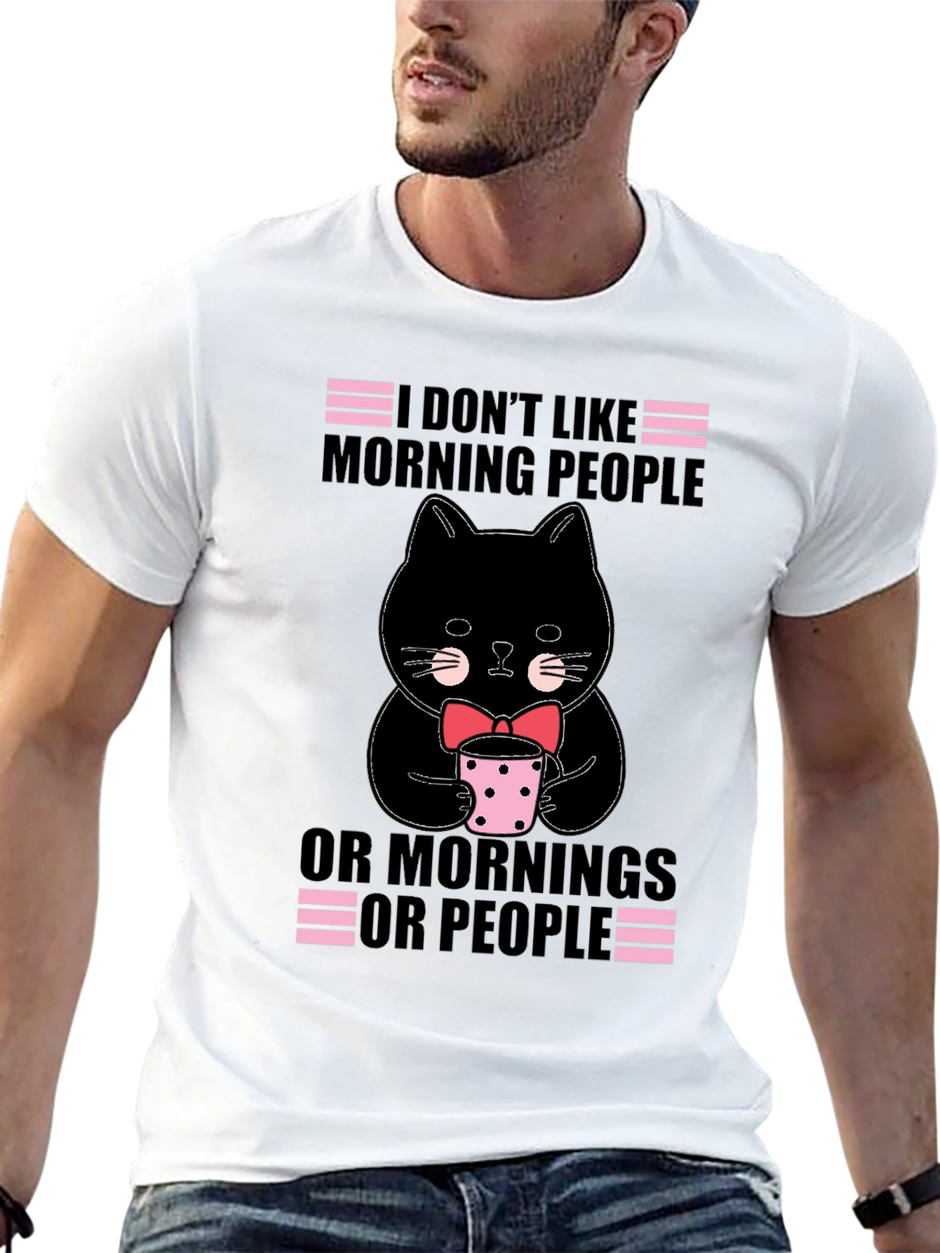 Black Funny Cat T-Shirt - I Don't Like Morning People view 13