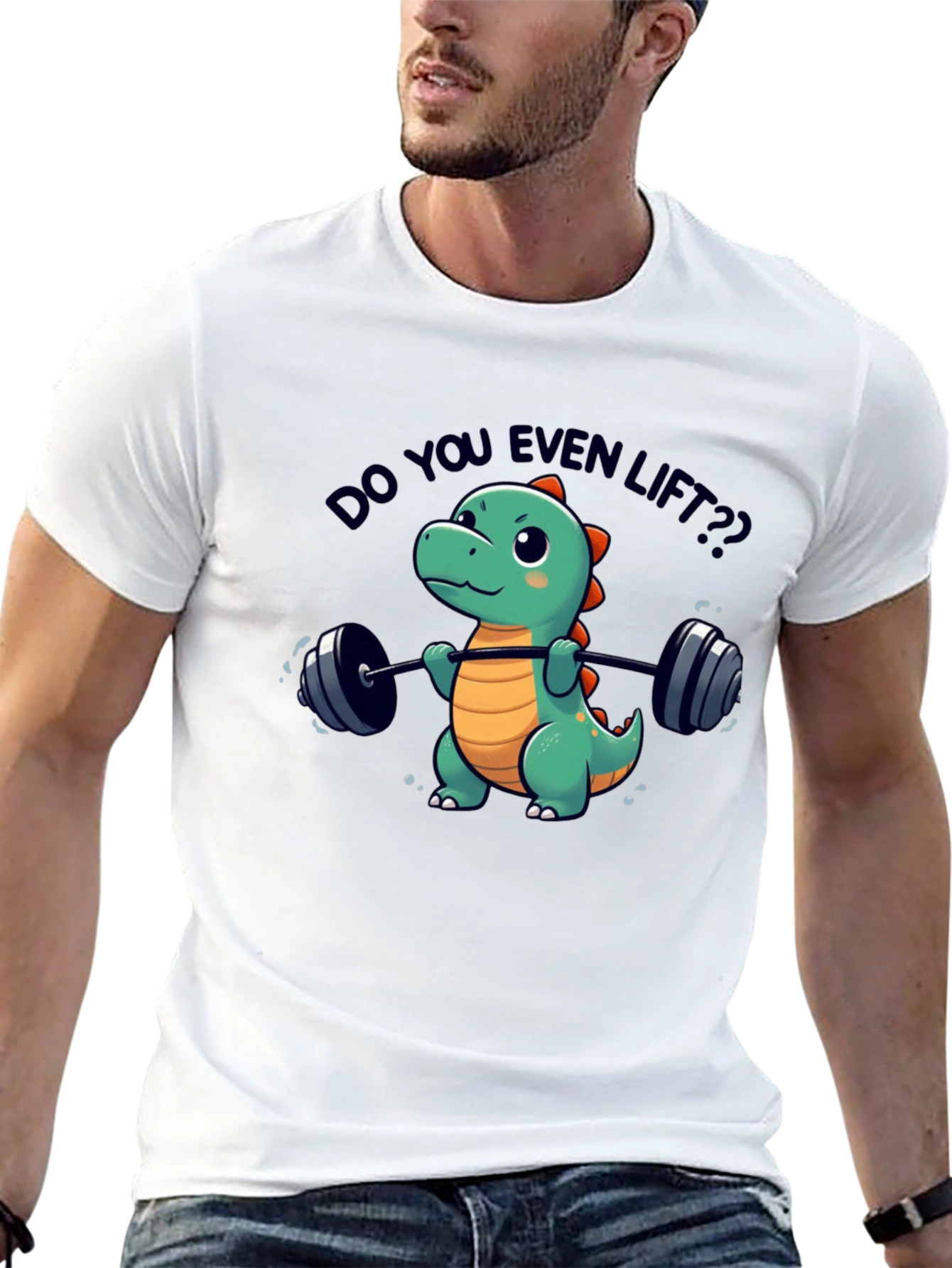 Black Funny Dinosaur Lifting Weights T-Shirt view 13