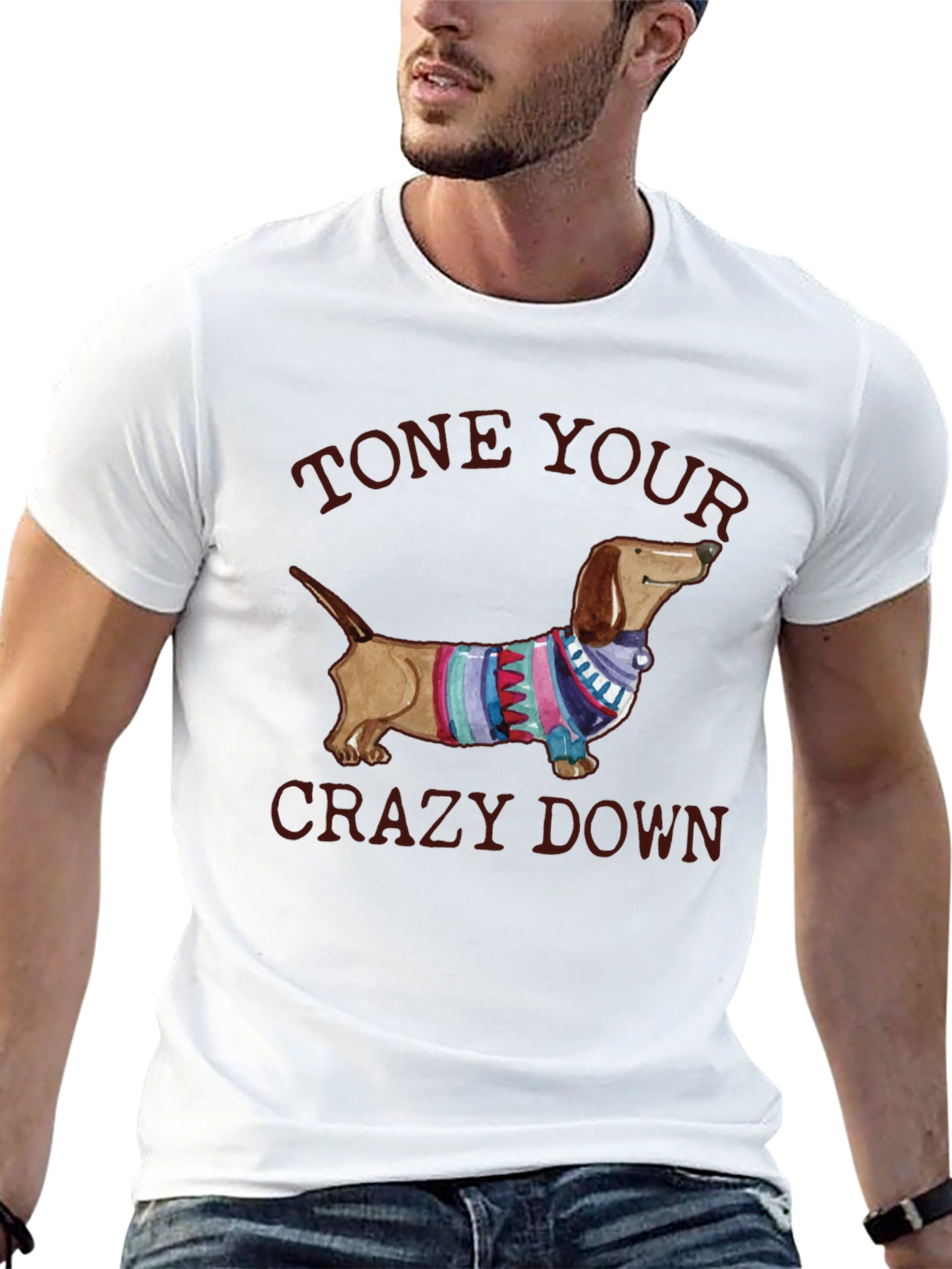 Black Tone Your Crazy Down Dachshund Graphic Tee view 13