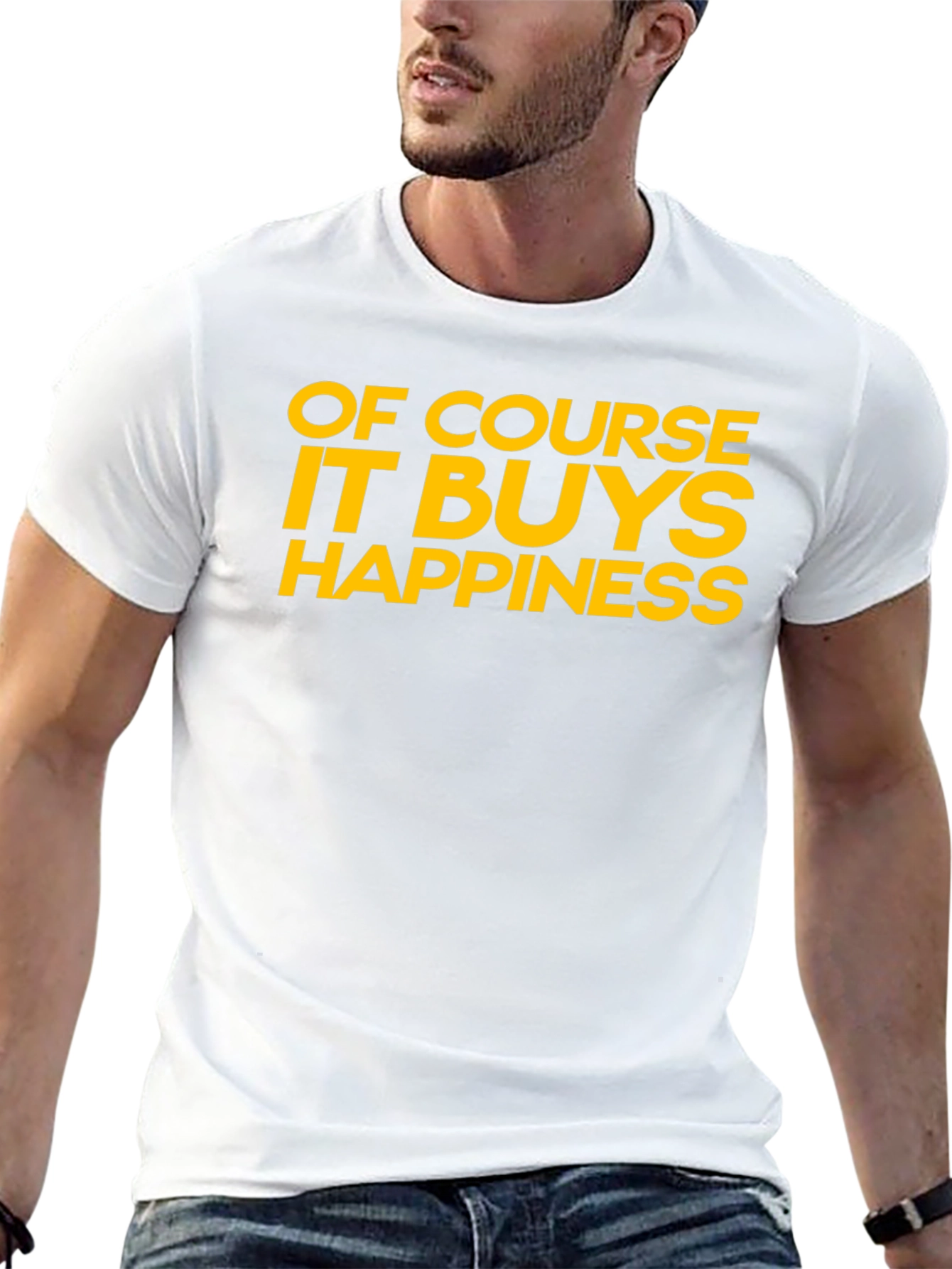 Black Funny "Of Course It Buys Happiness" Graphic T-Shirt view 13