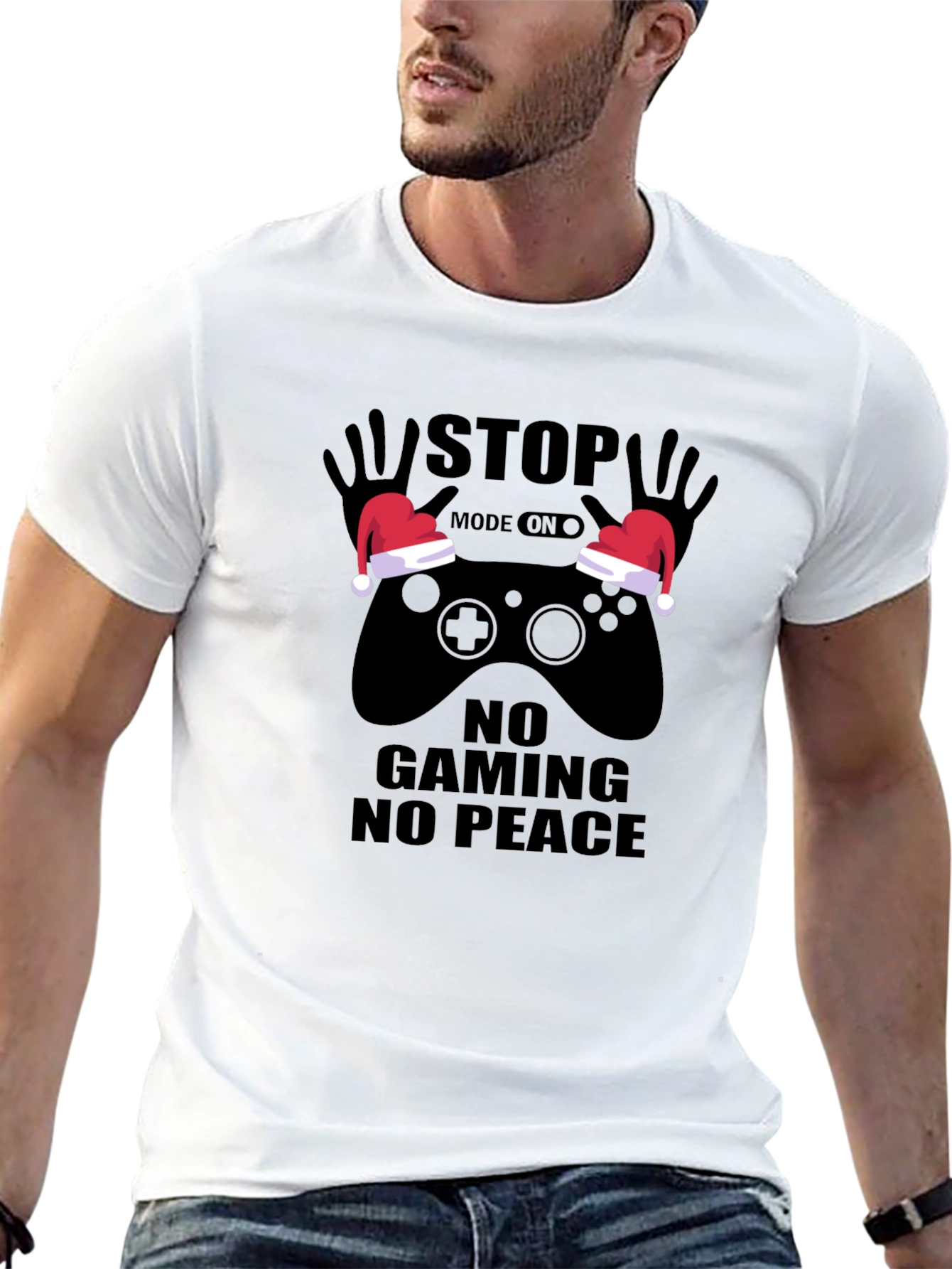 Black Funny Gamer Christmas T-Shirt - Stop Gaming No Peace view 13