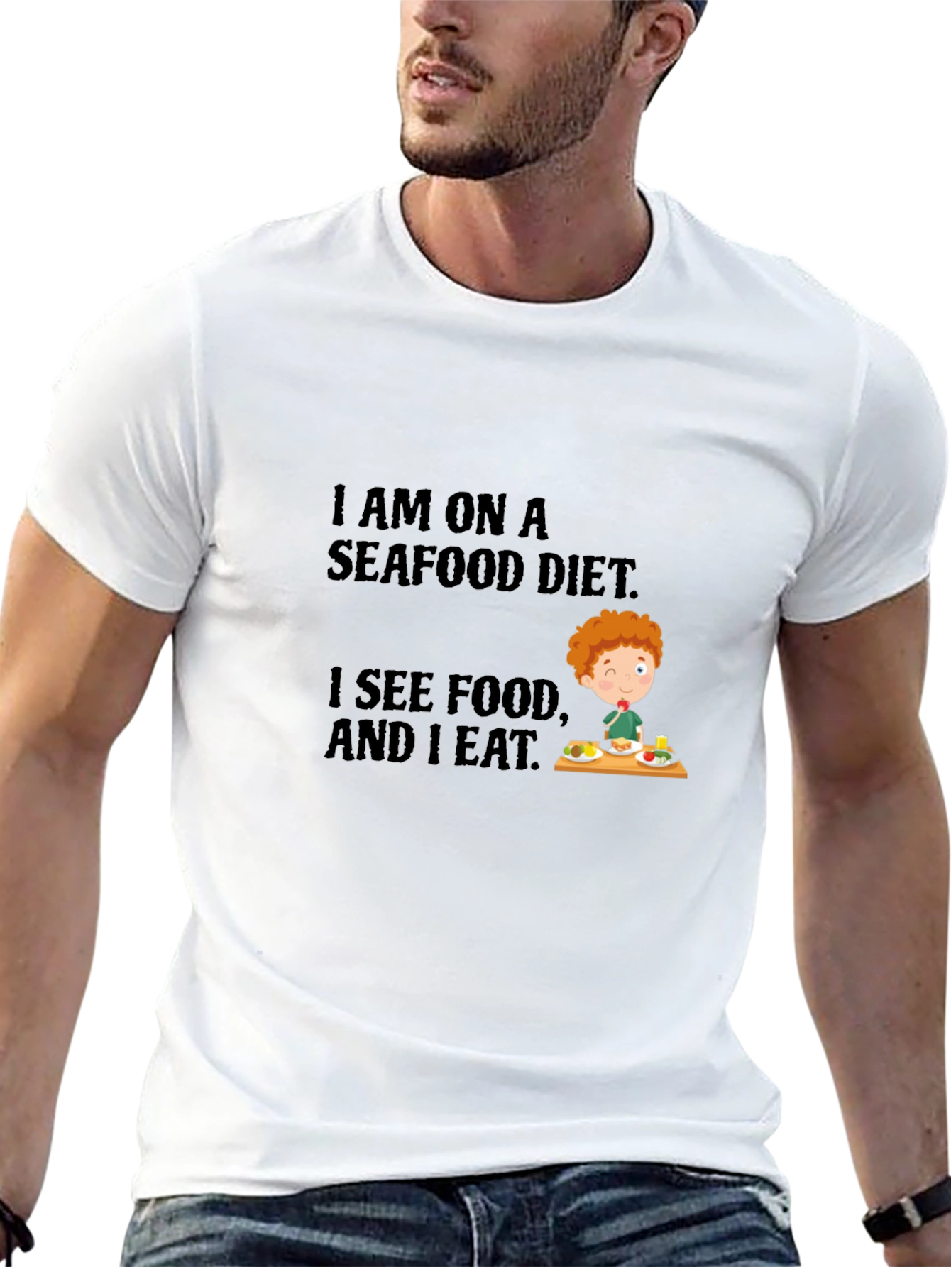 Black Seafood Diet T-Shirt - Funny Foodie Tee view 13