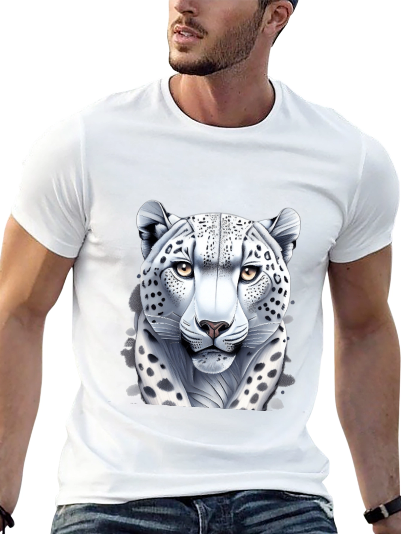 Black Snow Leopard Graphic Tee - Black Cotton Shirt view 13
