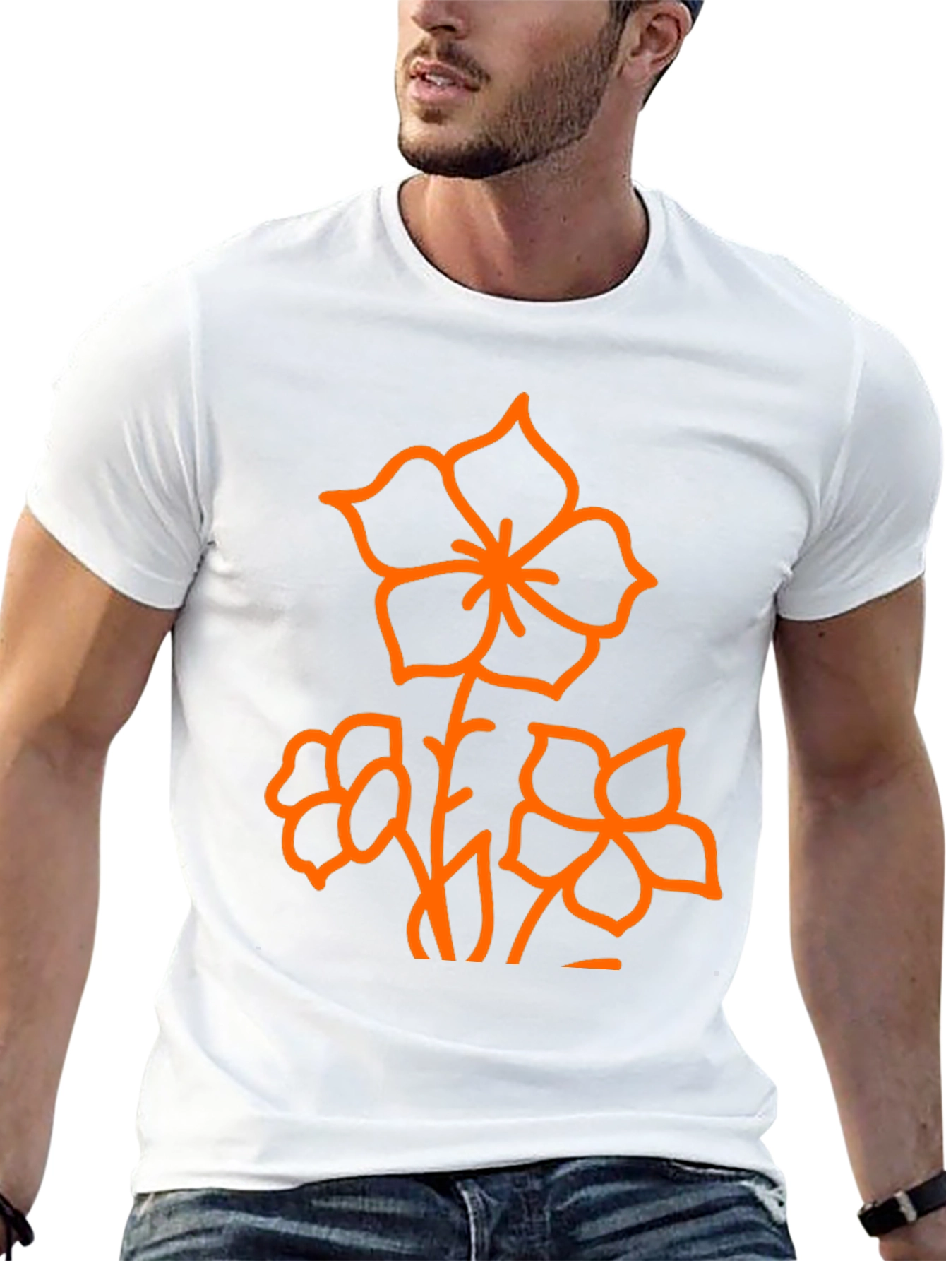 Black Black T-Shirt with Orange Floral Design view 13