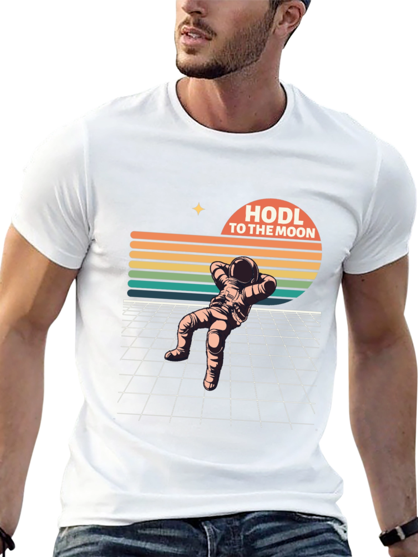 Black HODL To The Moon Retro Astronaut T-Shirt view 13