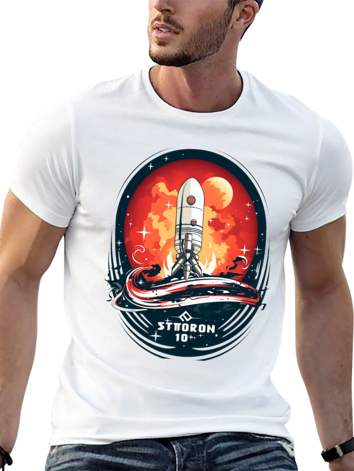 Black Sci-Fi Rocket Launch T-Shirt - Sttoron 10+ view 13