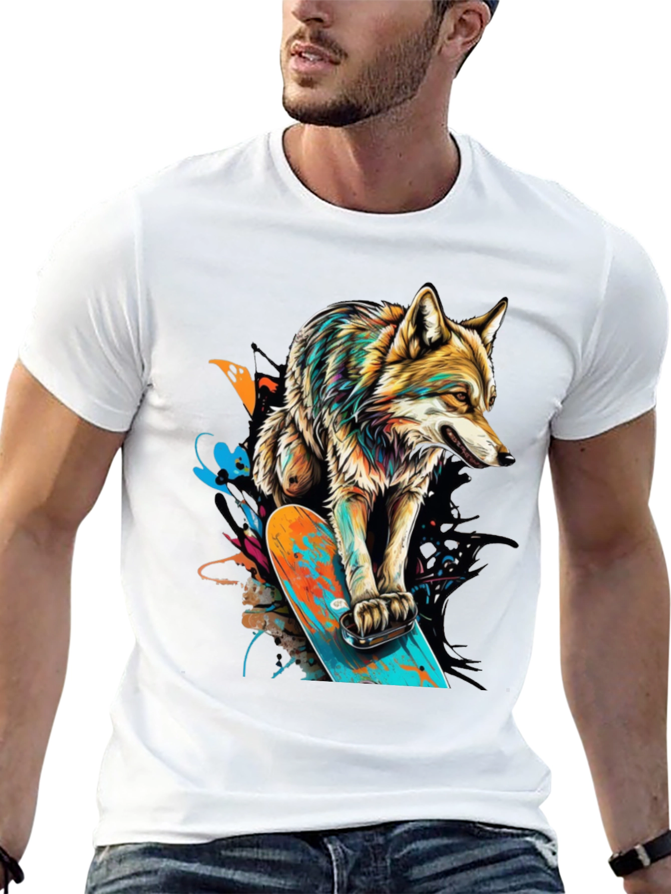 Black Wolf Skateboard Graphic T-Shirt - Urban Streetwear view 13