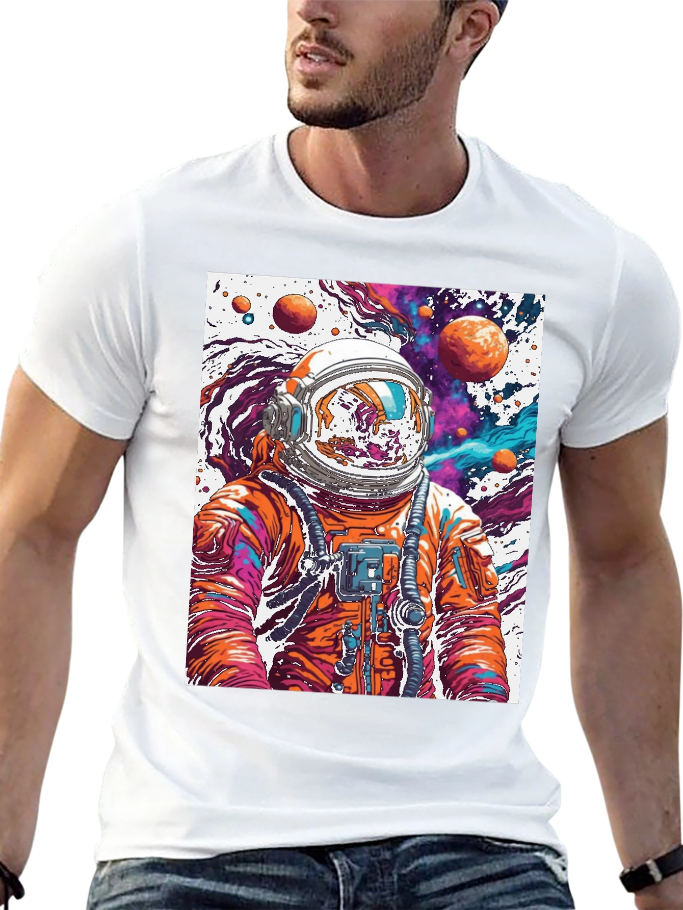 Black Astronaut Galaxy Black T-Shirt view 13