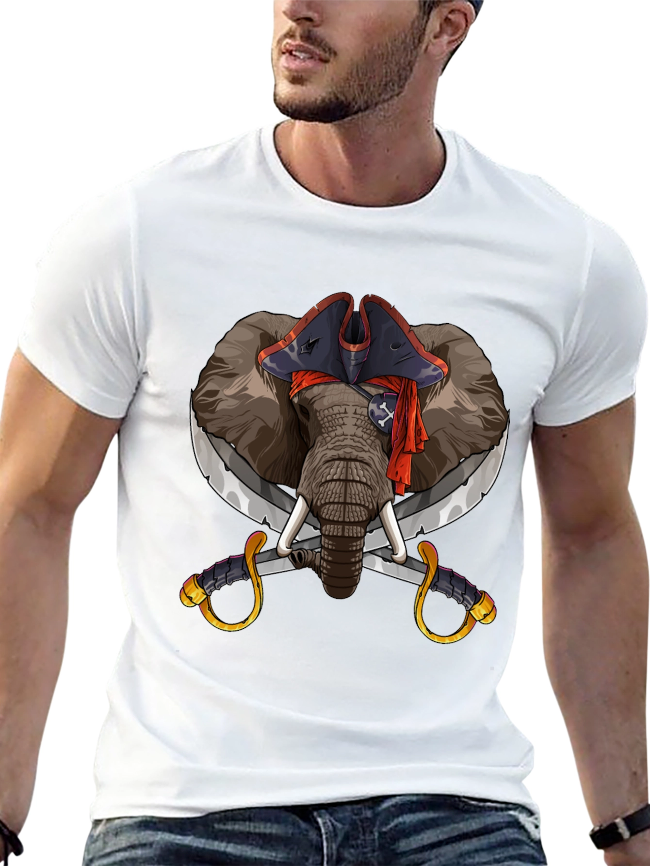 Black Pirate Elephant Graphic Tee - Black Cotton T-Shirt view 13